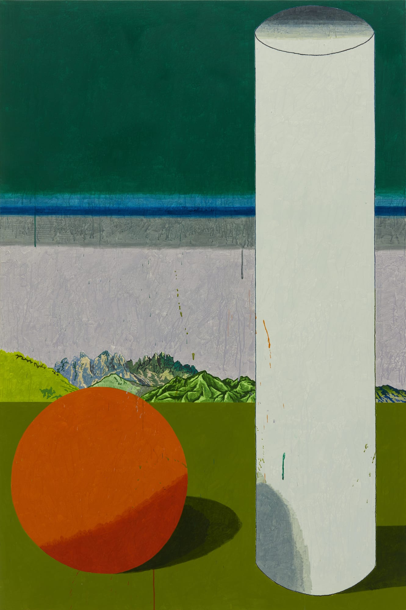 구와 원기둥 Sphere and Cylinder, watercolor on canvas, 180x120cm, 2020