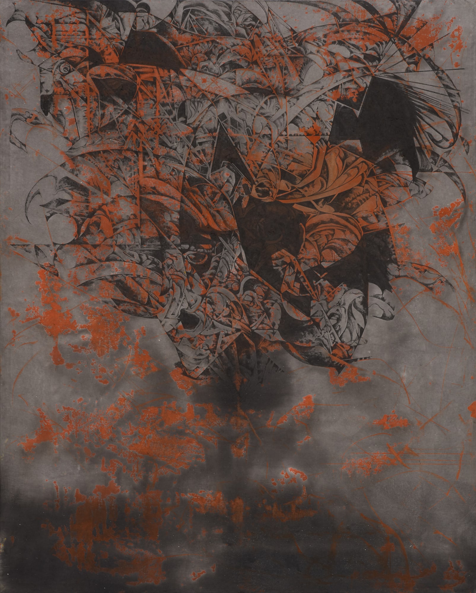 물꽂이 Water culture, ink and cinnabar red ink on paper, 162x130cm, 2019