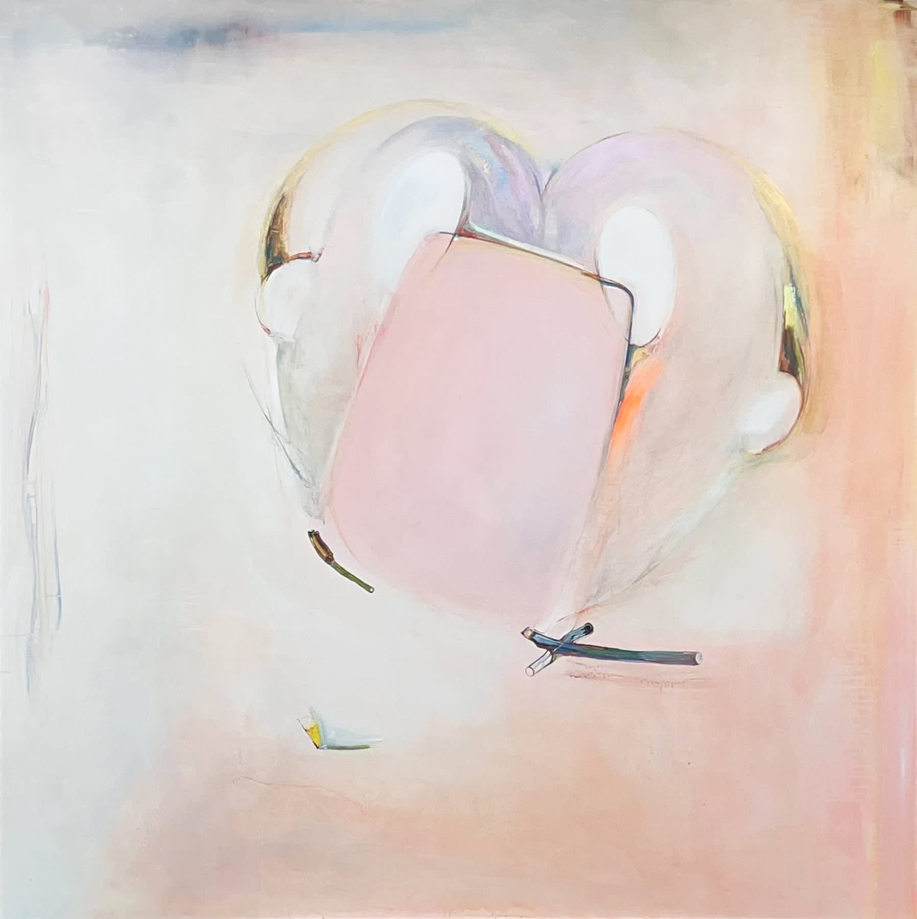 Mask Kiss, Acrylic, animation paint, fabric ink, gouache, nail polish on canvas, 194.0x194.0cm, 2025