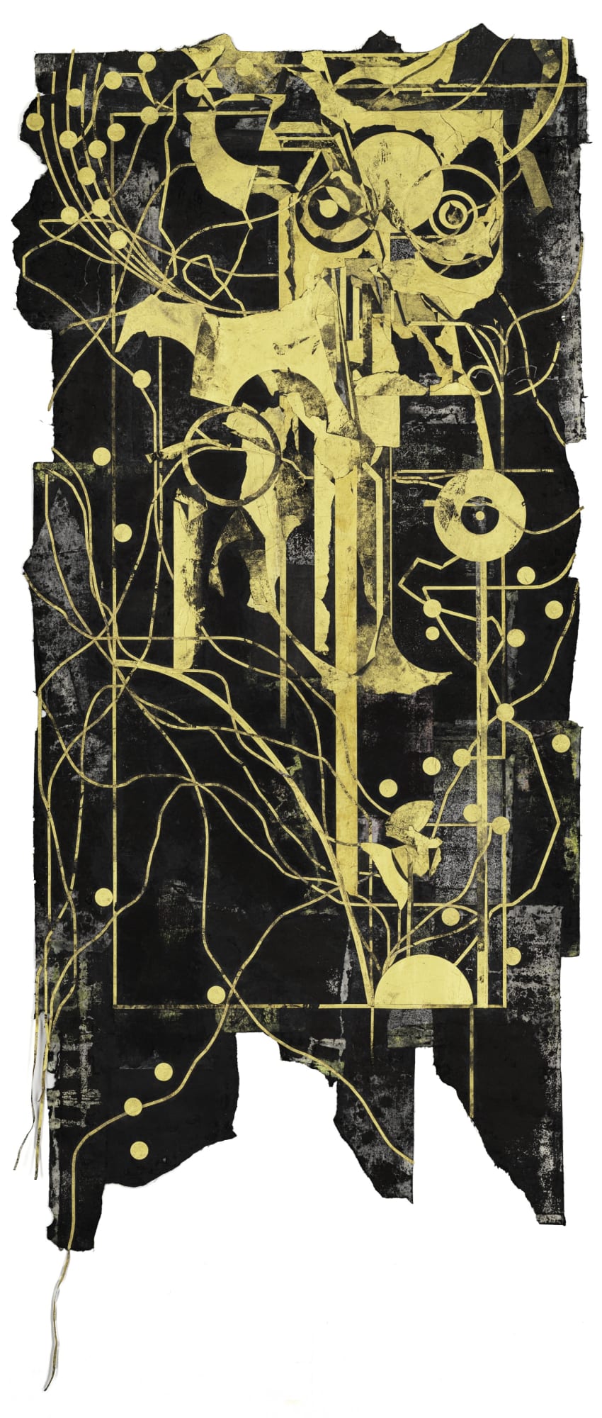 노지 밀식 露地 密植 3, 먹, 과슈, 아크릴, 종이 콜라쥬 ink, gouache, acrylic and paper collages, 222x100cm, 2025