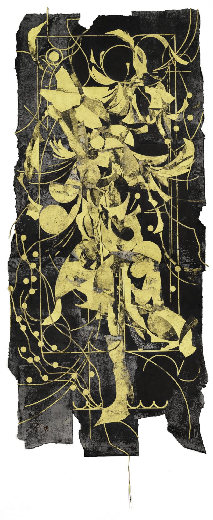 노지 밀식 露地 密植 8, 먹, 과슈, 아크릴, 종이 콜라쥬 ink, gouache, acrylic and paper collages, 216x101cm, 2025