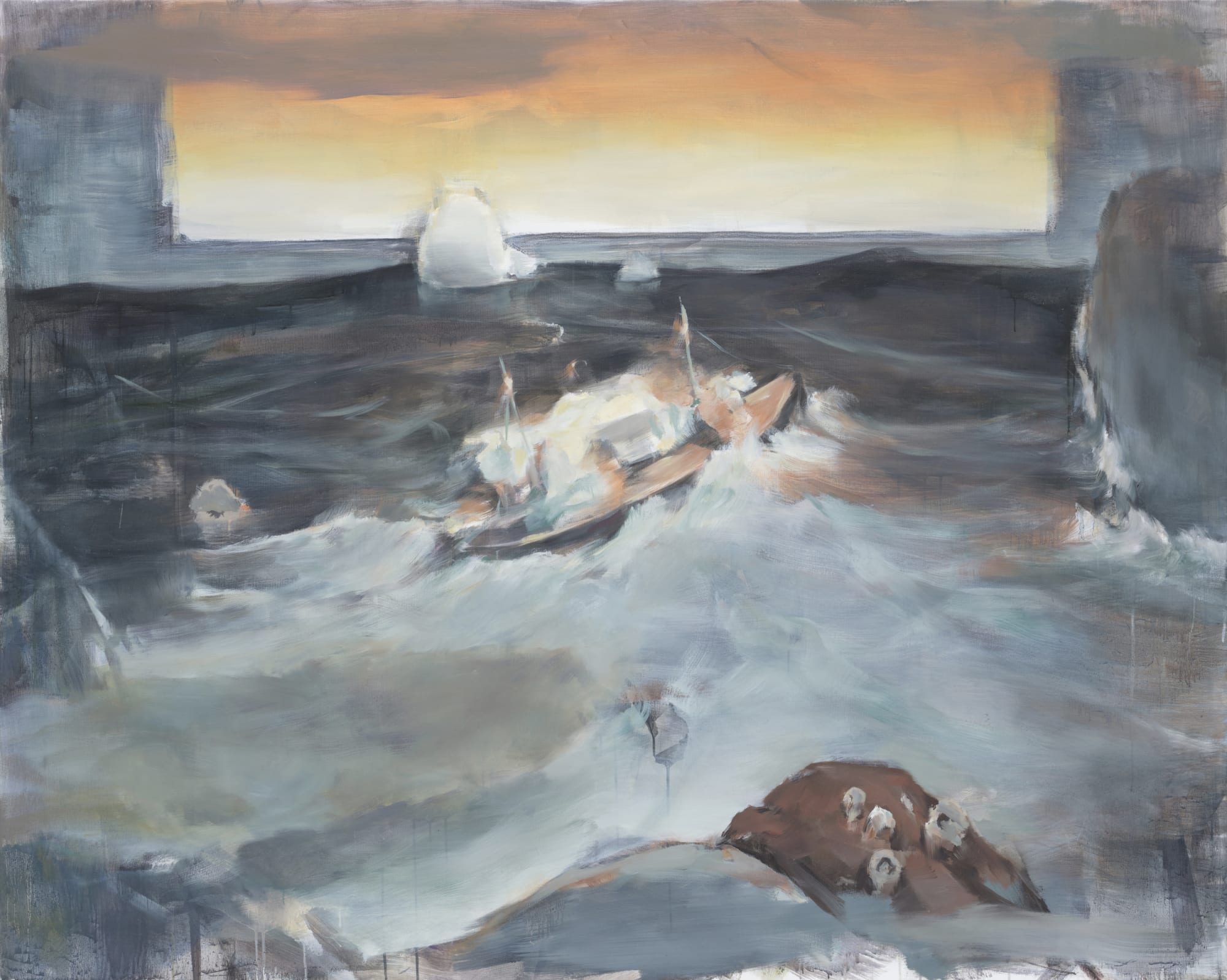 하얀 섬과 노을 White Islet and Sunset, acrylic oil on canvas, 147x184cm, 2025