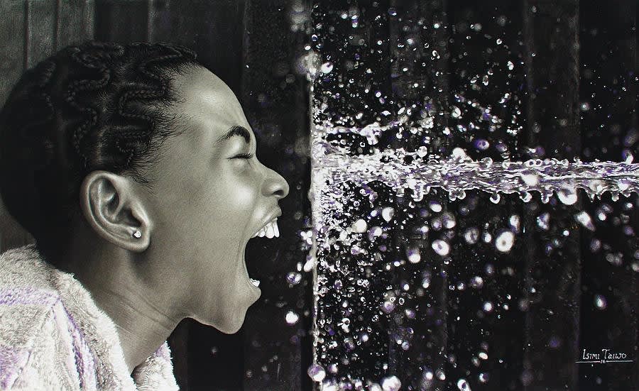 Isimi Taiwo Facing Fear Graphite, charcoal and pastel on paper 35 x 60cm