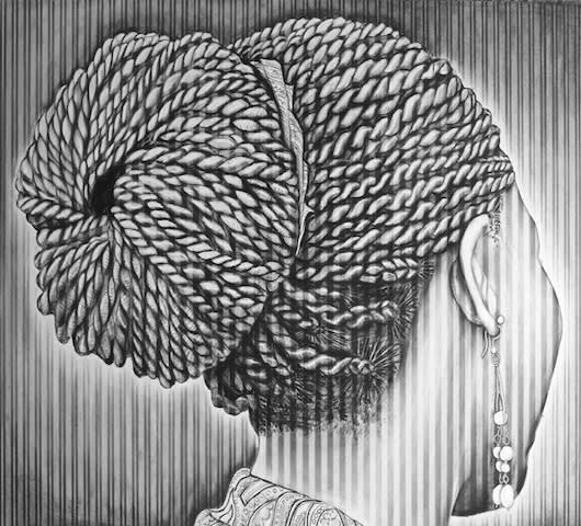 Gary Stephens Shiny Braid Bun 2013 Charcoal on paper 133 x 155cm