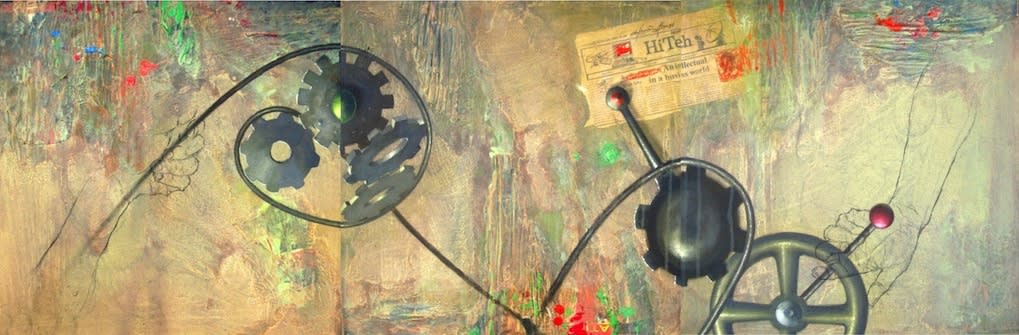 Abass Kelani Synergy 2010 Triptych Newsprint acrylic and charcoal on canvas 50 x 50cm each panel