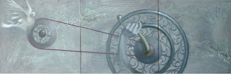 Peace 2011 Triptych newsprint and acrylic on canvas 50 x 50cm each panel