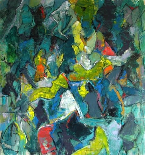 Let My People Go 2009 Acrylic, oil, pastel, newspaper on canvas 100 x 105cm