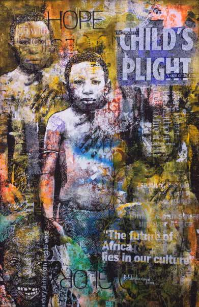 Child&rsquo;s Plight 2013 Mixed media on canvas 133 x 87cm
