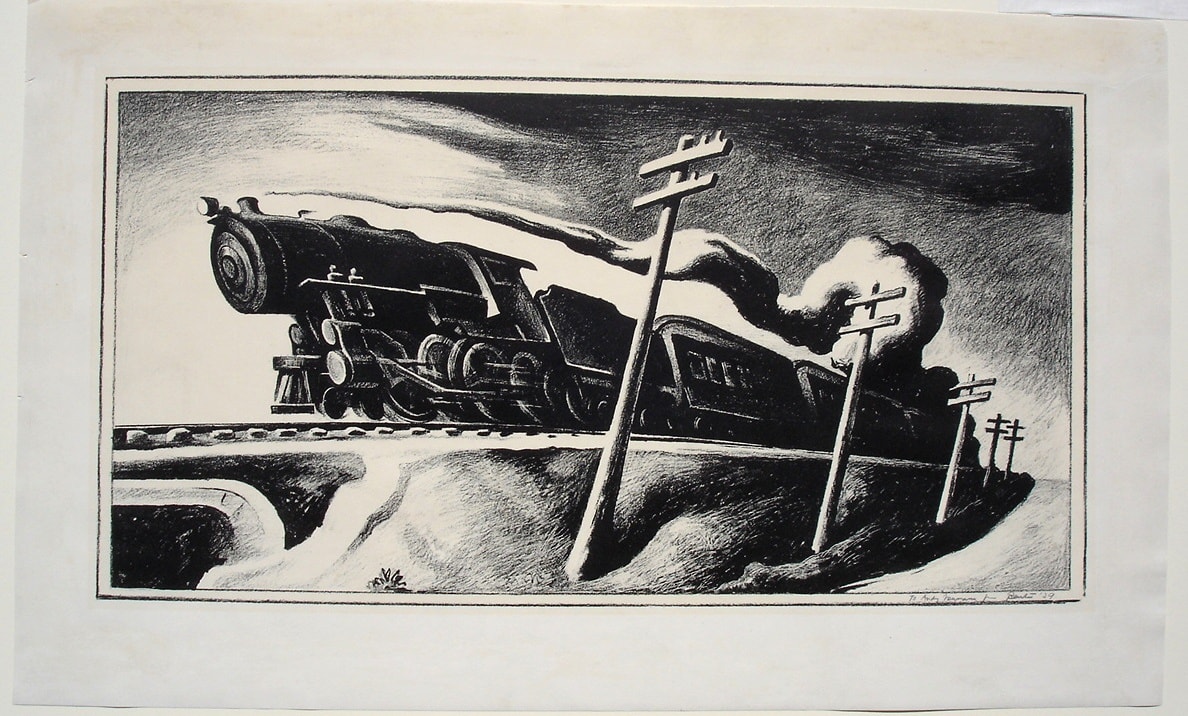 Thomas Hart Benton (1889-1975) Title: “Going West”, 1934 Medium: Lithograph on paper Size: 11 ½ x 22 ½ inches