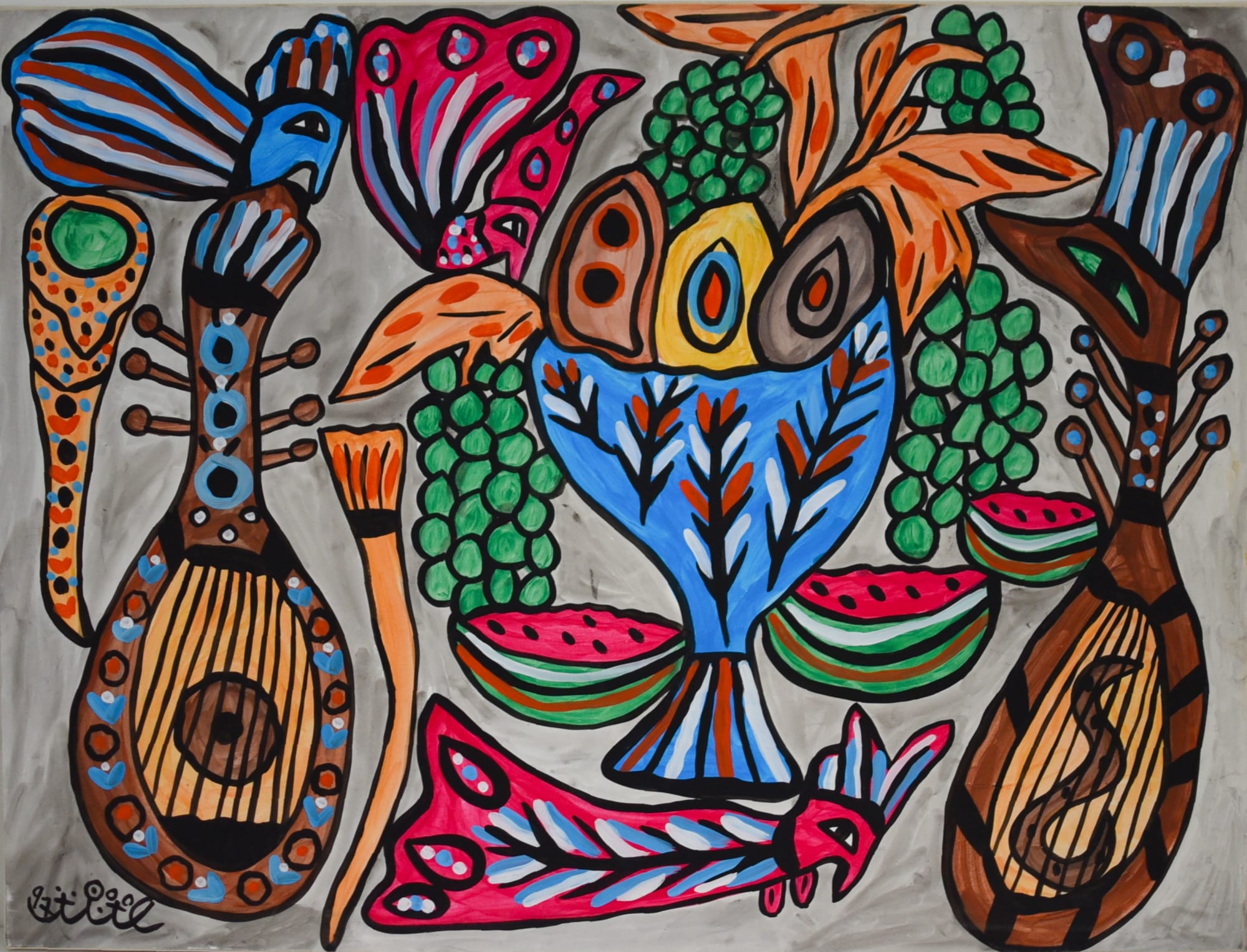 BAYA - Fatma Haddad Mahieddine Untitled, 1997, gouache on paper mounted on canvas, 99x147cm © Courtesy of the Estate of Baya Mahieddine