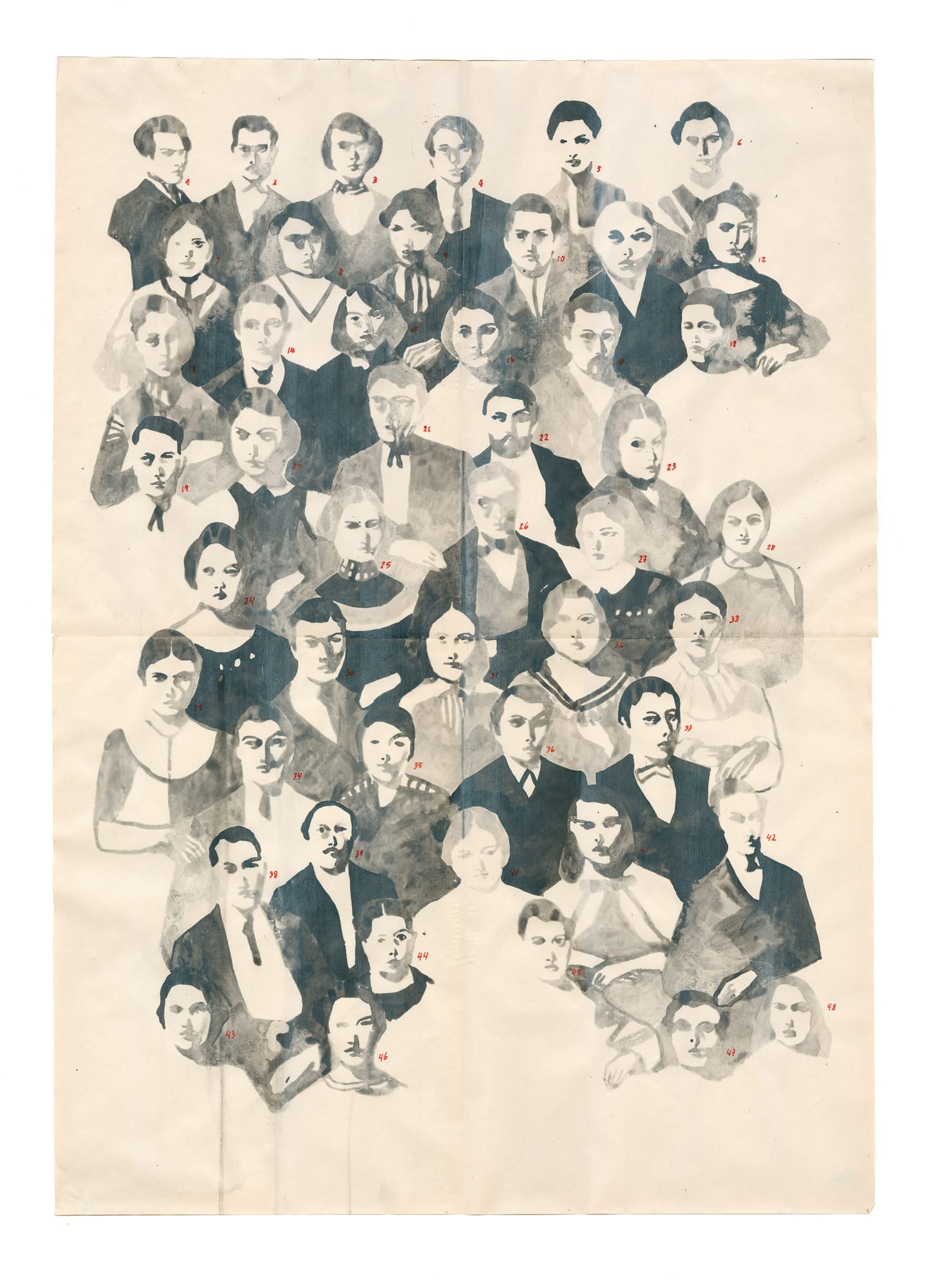 09/17/19 48 Listeners Ink on found paper, 2019 60 x 42 cm