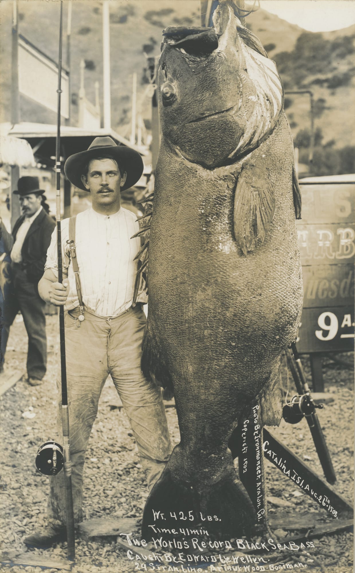 Charles Cleveland Ironmonger, Man with his record-breaking black seabass, 1903