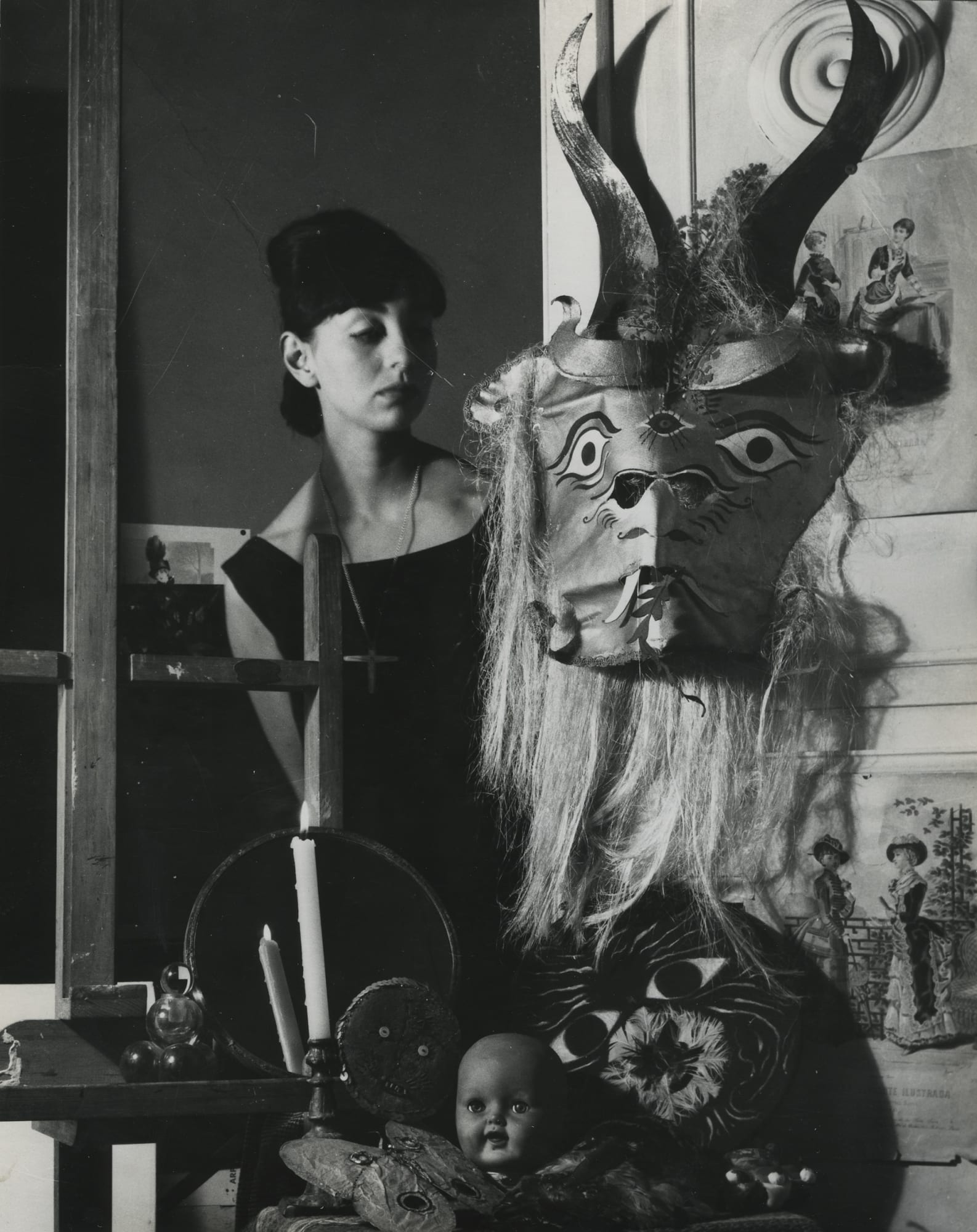 Kati Horna, Woman and mask, City of Mexico, 1963
