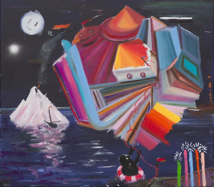 PHILIP GRÖZINGER The light of the moon helping the James Caird, 2022 Oil, acrylic and spray paint on canvas 70 x 80 cm