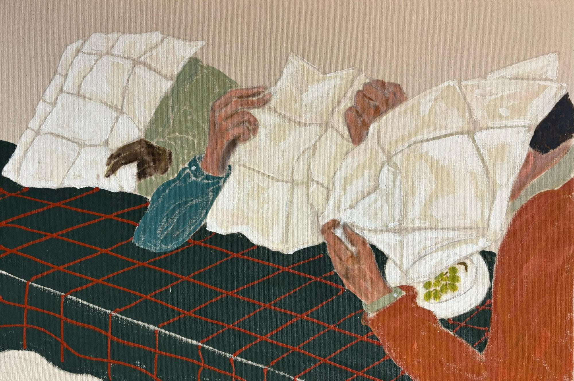 Napkins (Study), 2025 Acrylic on canvas 15 3/4 x 23 1/2 in. (40 x 60 cm)