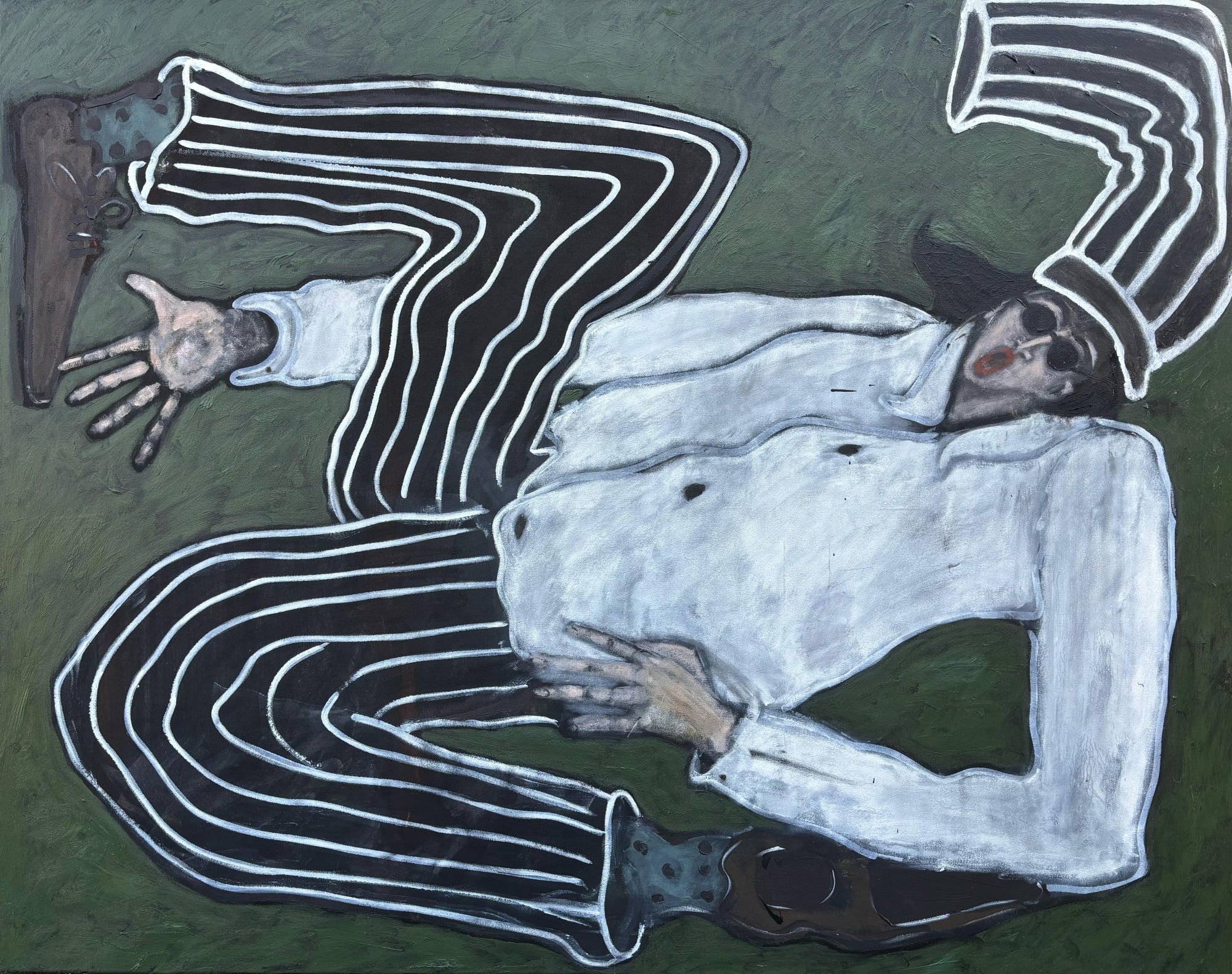 On the line, 2025 Acrylic on canvas 53 x 67 in. (135 x 170 cm)