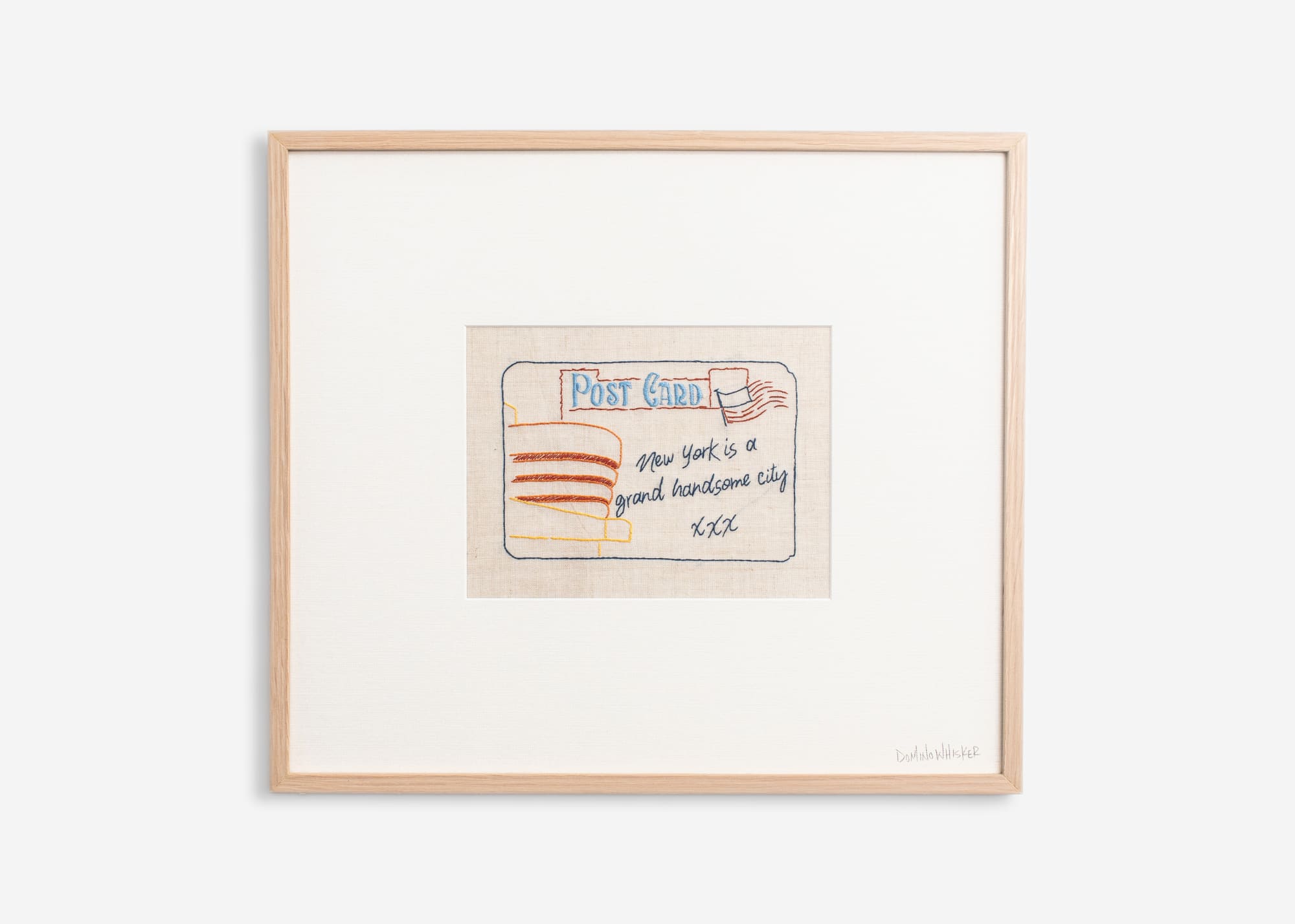 Grand Handsome City, 2025 Hand embroidery on vintage Irish linen 14 3/8 x 16 3/8 (36.4 x 41.5 cm)