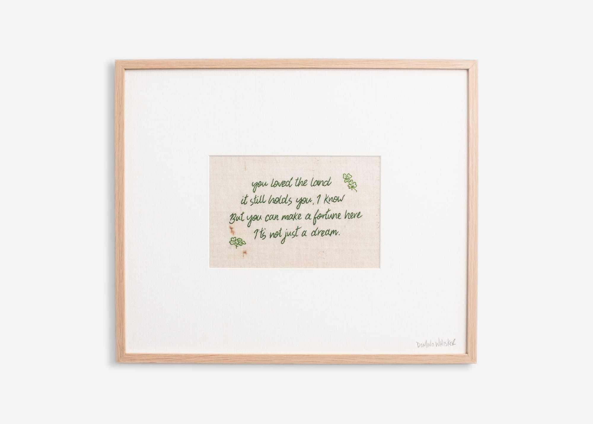 The Land That Holds You, 2025 Hand embroidery on vintage Irish linen 13 3/8 x 16 inches (34 x 40.5 cm)