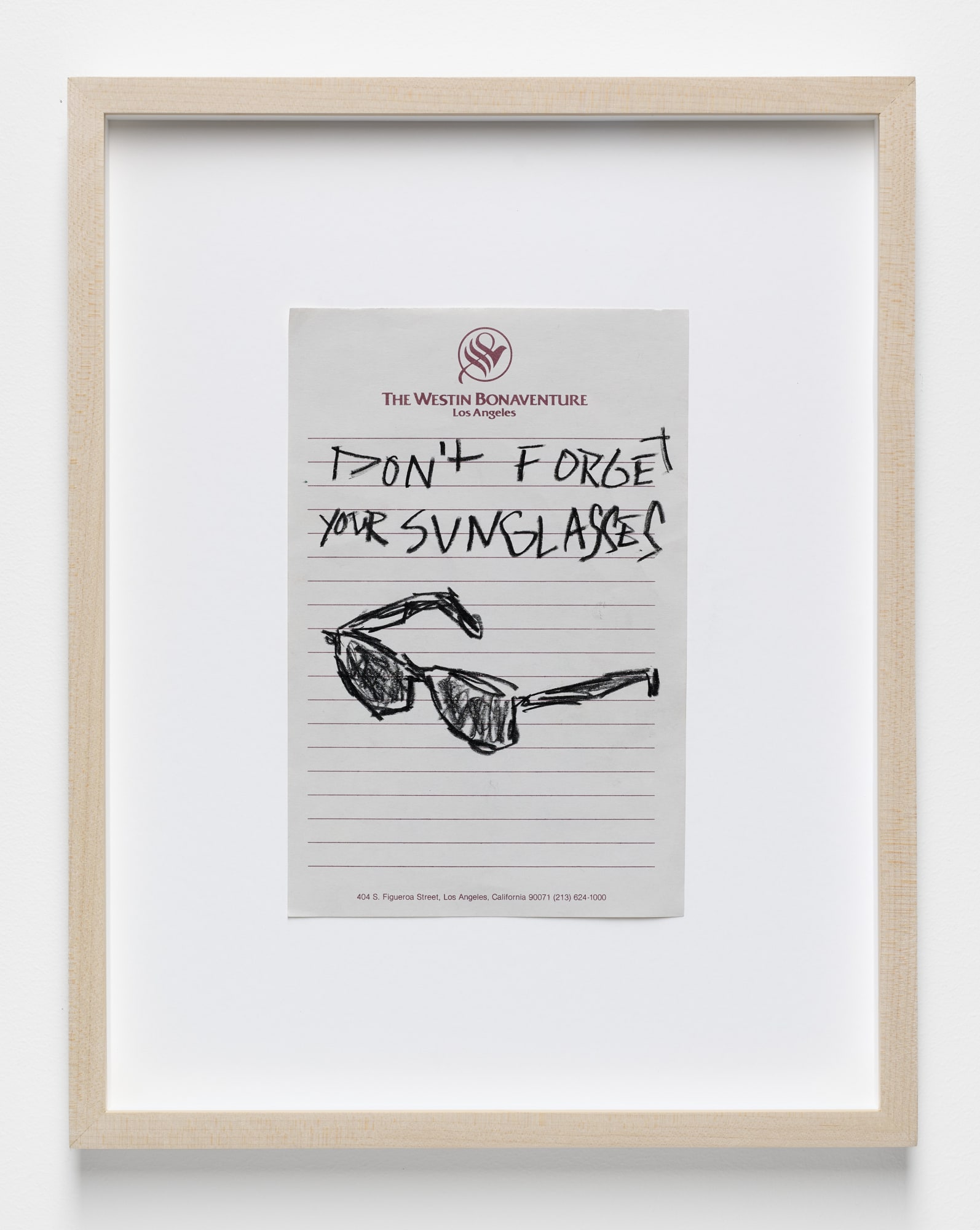 Don't forget your sunglasses, 2022 Color pencil on paper Paper: 8.5 x 5.5 inches (21.6 x 13.9 cm) Frame: 14 x 11 inches (35.5 x 27.9 cm)