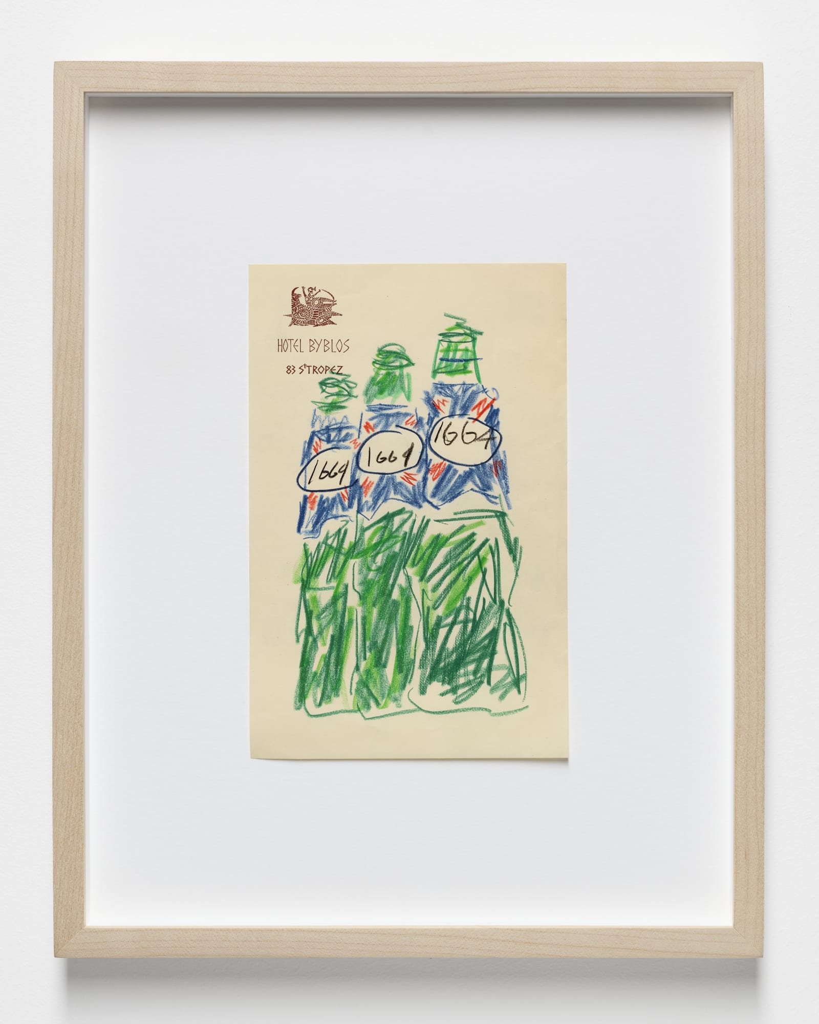 Je voudrais 3 bières, s'il vous plaît, 2023 Color pencil on paper Paper: 8 x 5.75 inches (20.32 x 14.6 cm) Frame: 14 x 11 inches (35.5 x 27.9 cm)