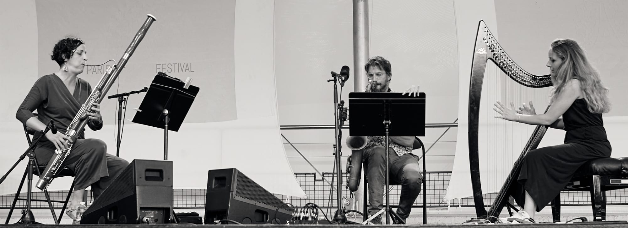 Sophie Bernado (basson), Hugues Mayot (ts, cl), Rafaelle Rinaudo (harpe) et Pierrette Devineau Paris Jazz Festival 2018, France