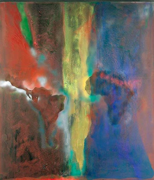 1950-1959 During the 1950s, Frank Bowling began his artistic journey by exploring the foundations of painting and honing his skills in figurative and representational art.