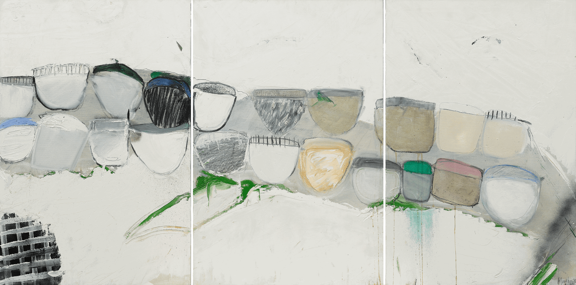John Blackburn, Triptych #1 - Green Cups, 2021