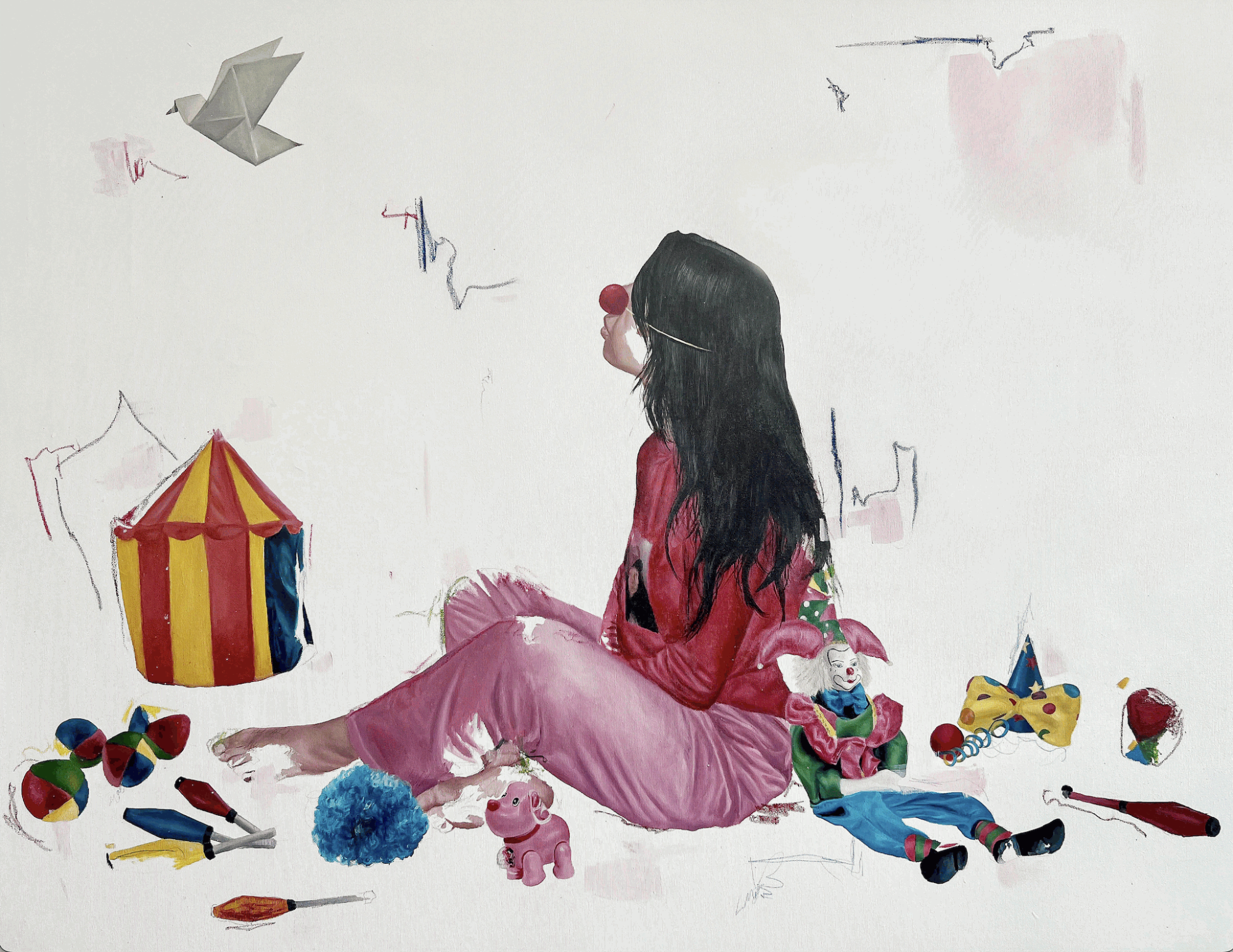 Rahma Lhoussig, Circus, 2022, Mixed technique On Canvas 39.4 x 47 1/5 in | 100 x 120 cm