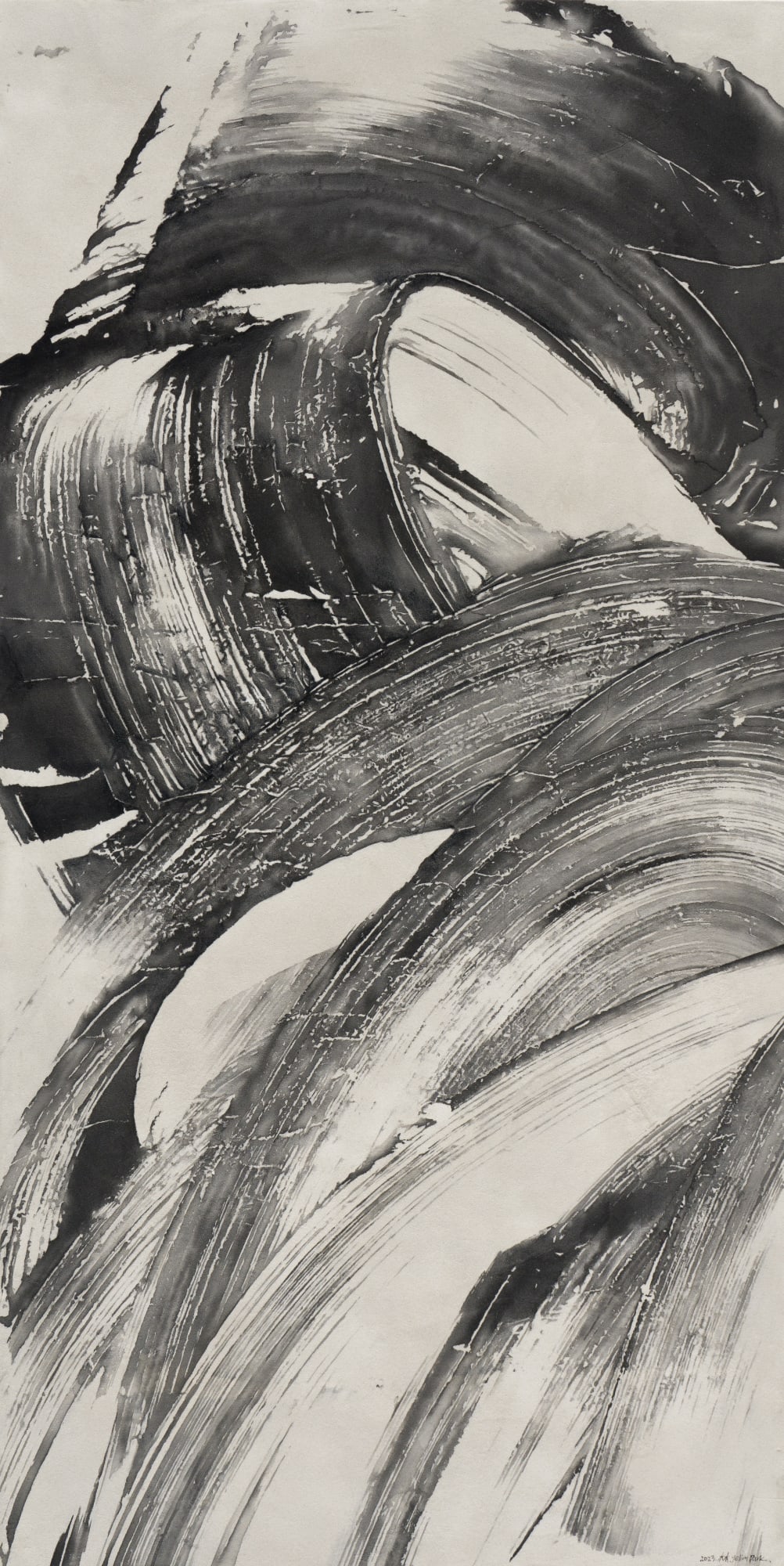 PARK YELIM Fluid Wind Path, 2023 Ink and sand on Hanji 140 x 75cm