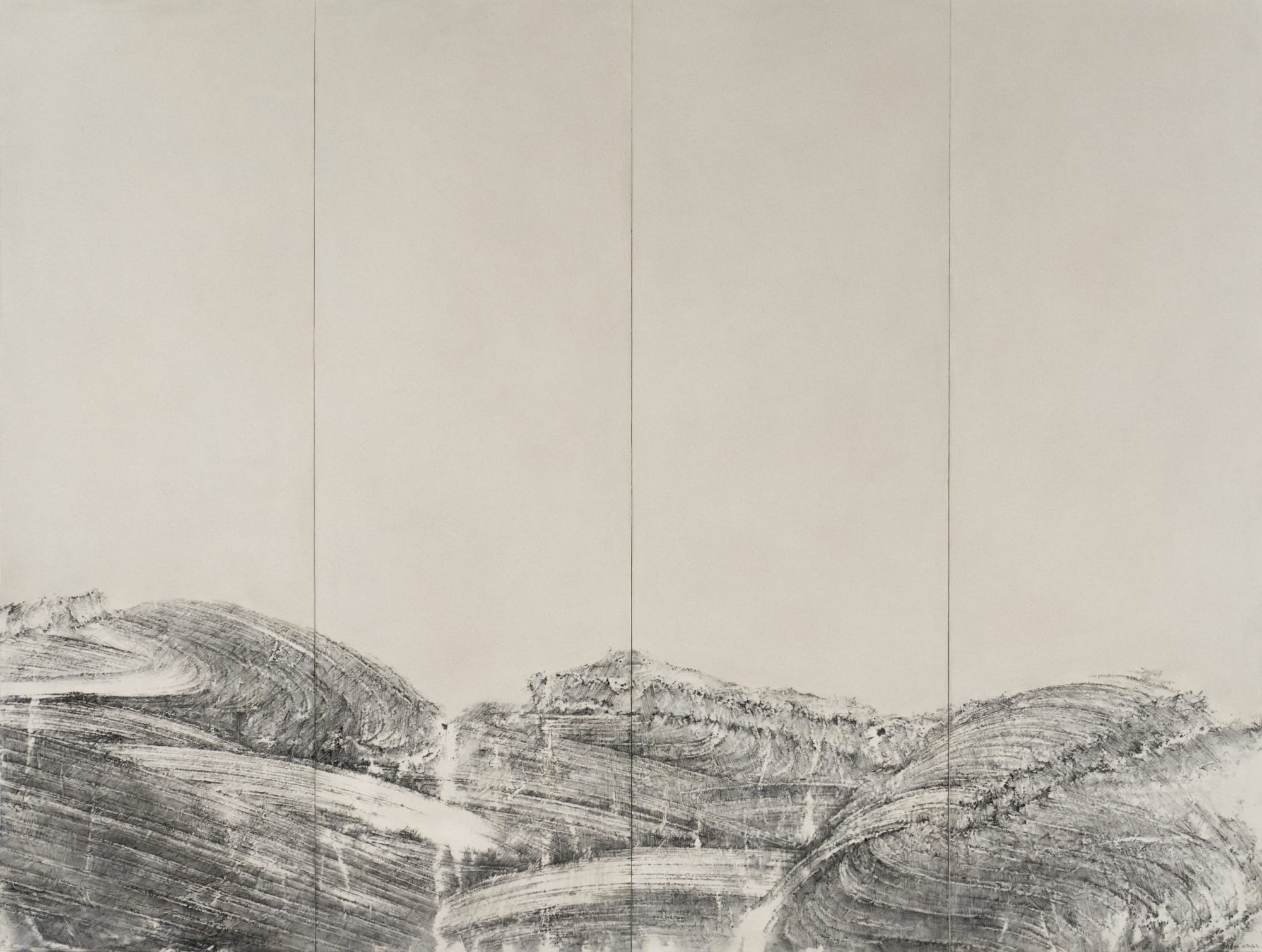 PARK YELIM Four Pieces of Landscape, 2024 Ink and sand on Hanji 135 x 178cm (44.5 x 135cm 4EA)