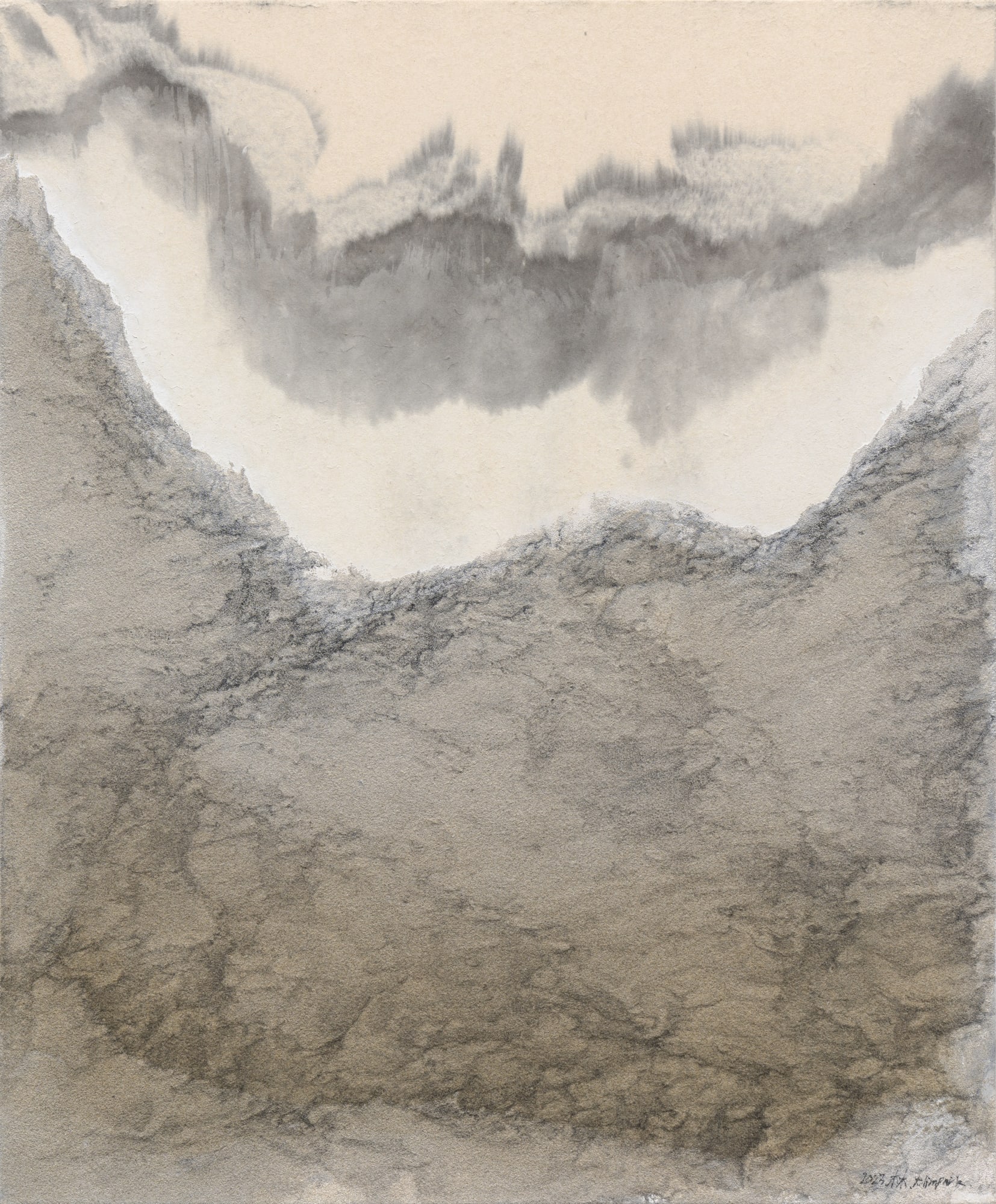 PARK YELIM Rising Winter in the Morning, 2023 Whiting, ink, and sand on Hanji 60.8 x 50cm