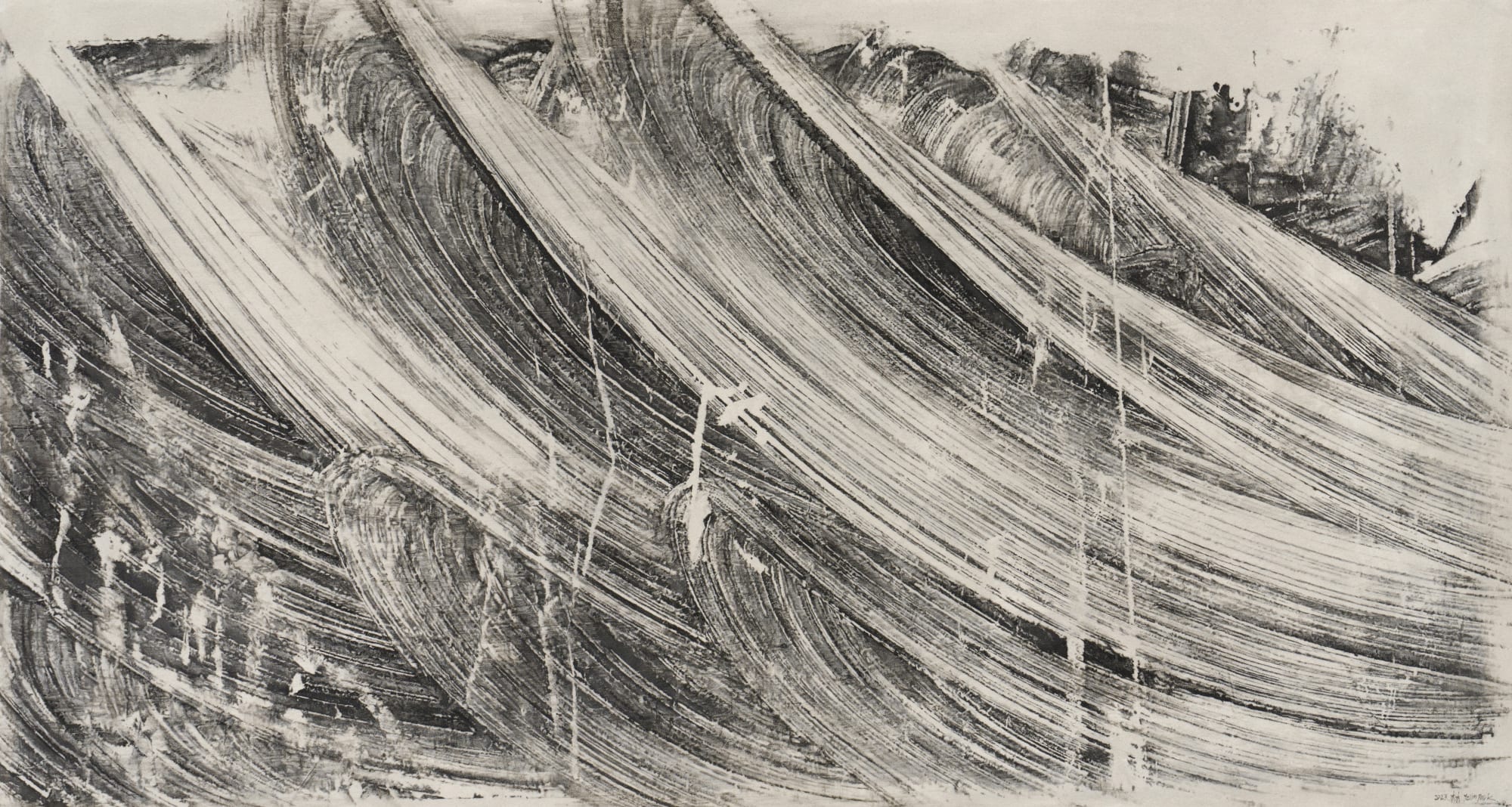 PARK YELIM WIND SIGNPOST, 2023 Ink and sand on Hanji 75 x 140cm