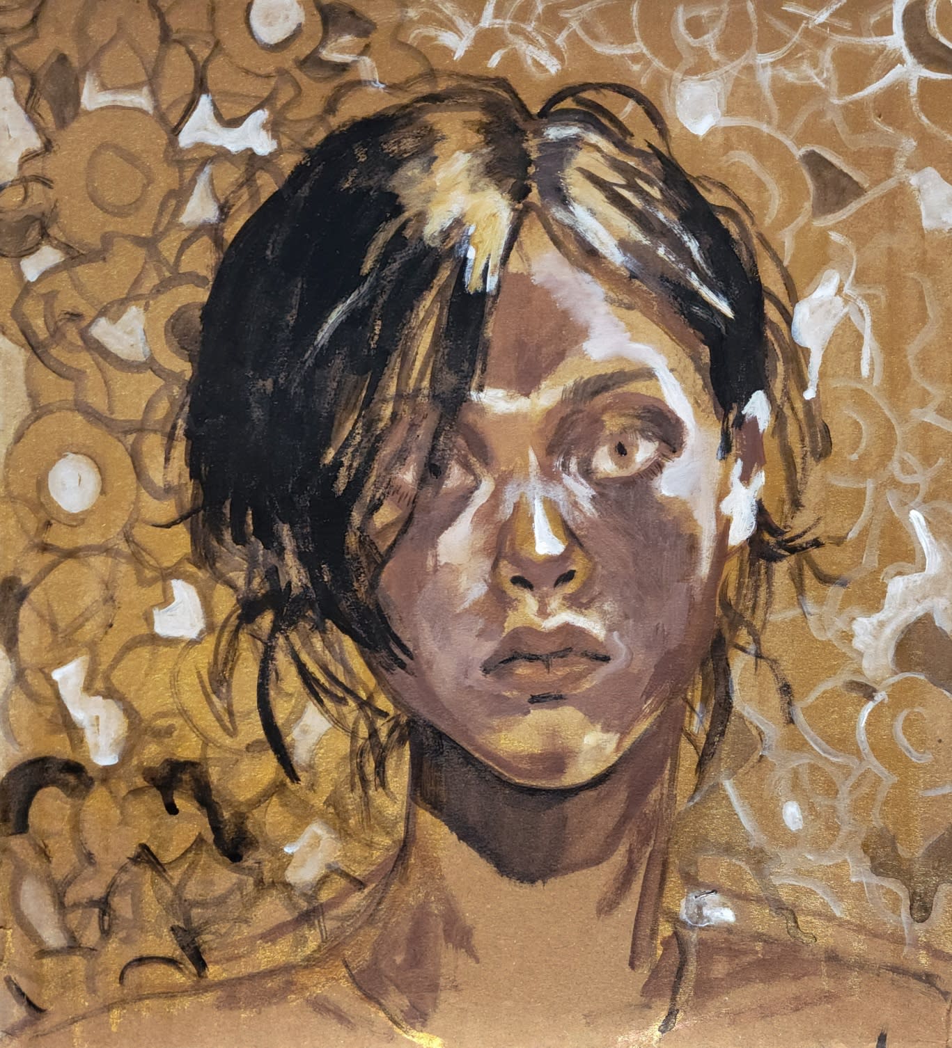 EOM EUNSOL Goledn Self-portrait acrylic on cardboard 30 x 27cm