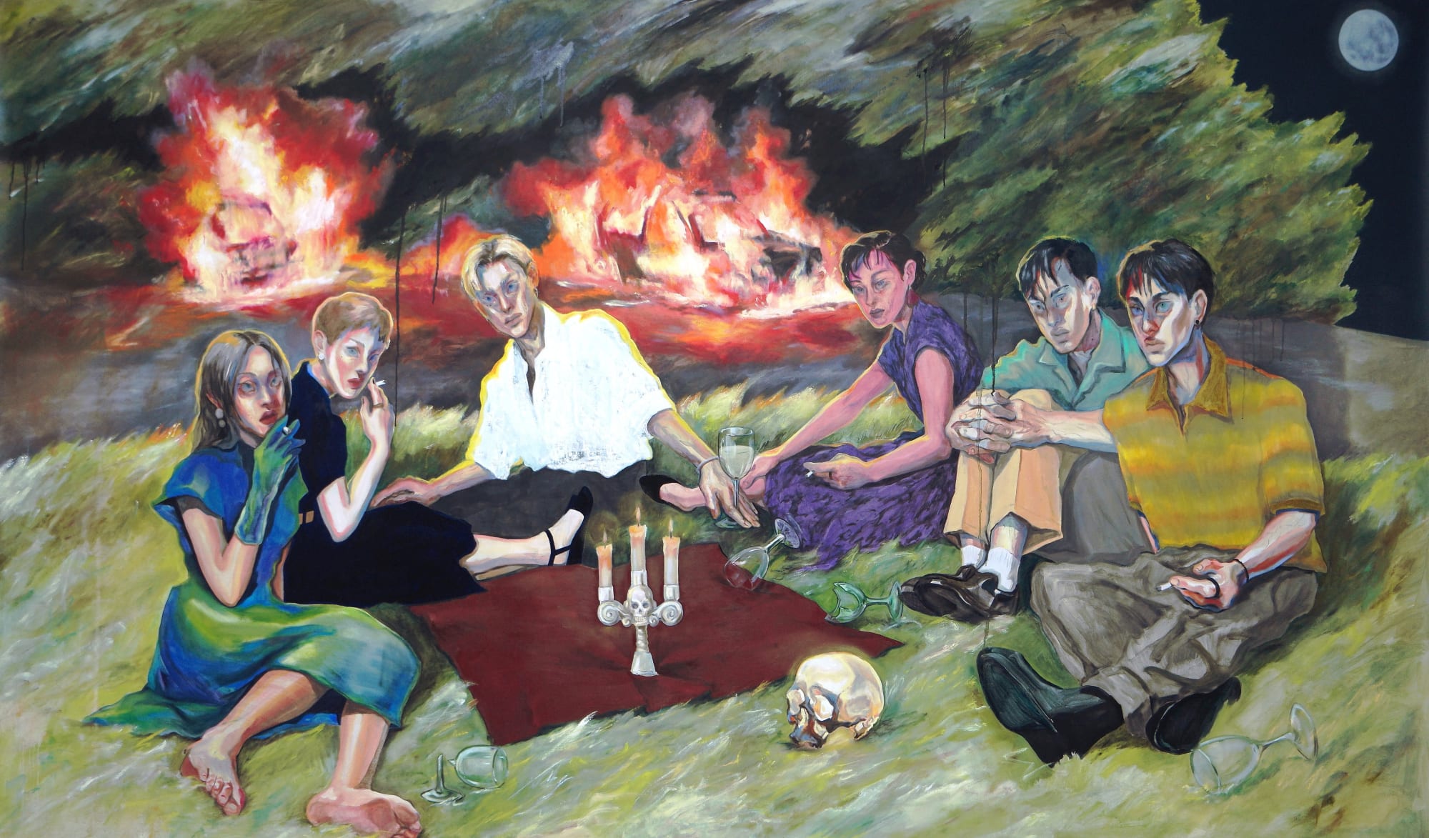 Eom Eunsol A Quiet Strange Picnic oil on canvas 130 x 230cm