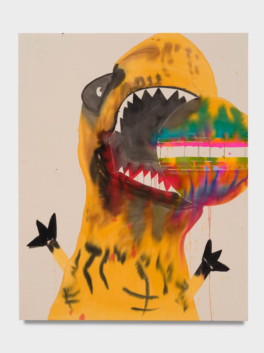 Liz Markus Fatburger Killed the Dinosaurs, 2023 Acrylic on canvas 152.4 x 121.9 cm. 60 x 48 in.