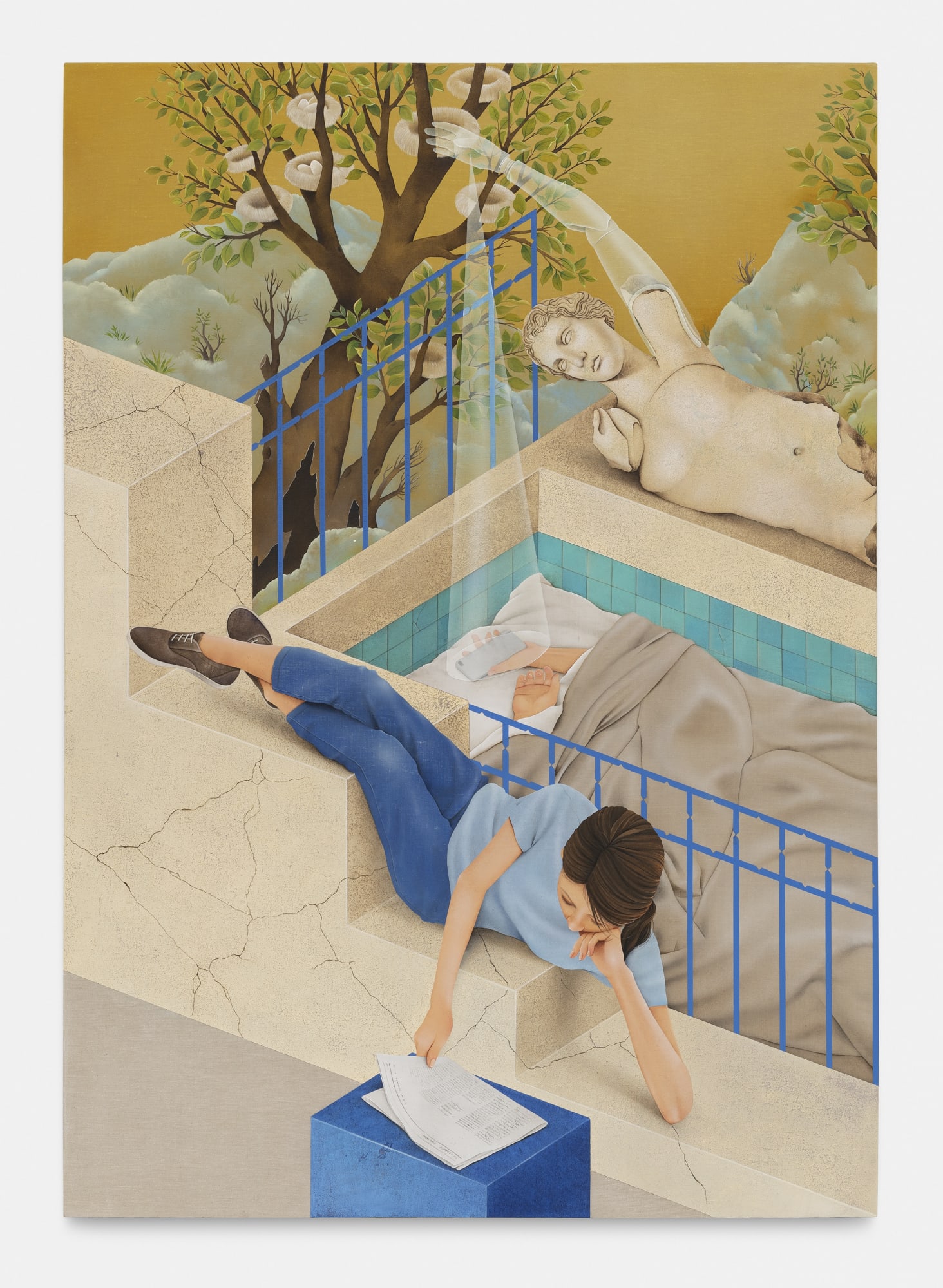 Arghavan Khosravi The Morning Ritual, 2019 Acrylic on linen canvas mounted on wood panel 118 x 83 cm. 46 x 32 in.