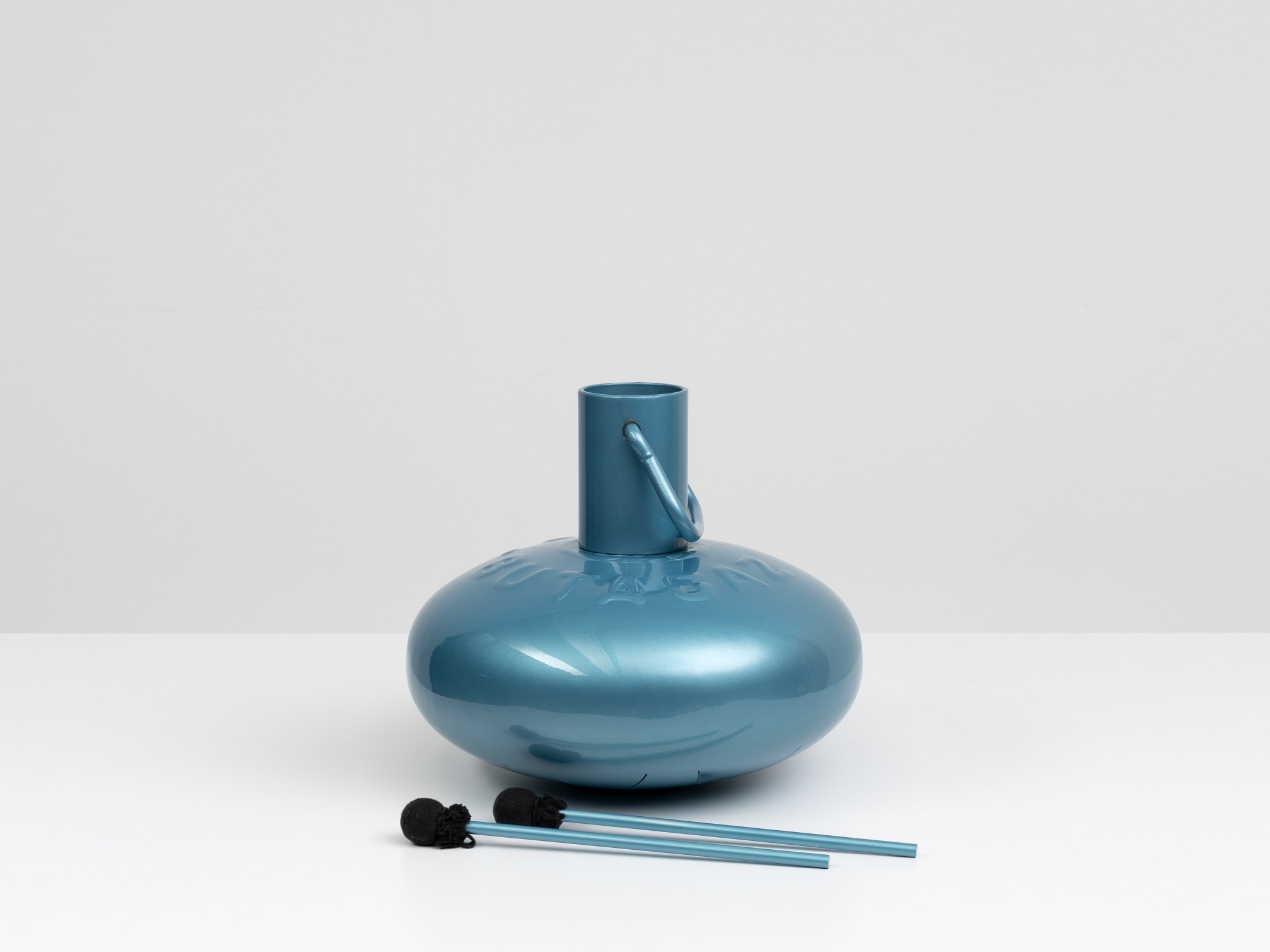 Léo Luccioni PRIMAGAZ-131 Meditation Drum, 2021 Steel gas cylinder, aluminum sticks and cotton, custom car body paint 30 x 26 x 26 cm. 12 x 10 x 10 in.