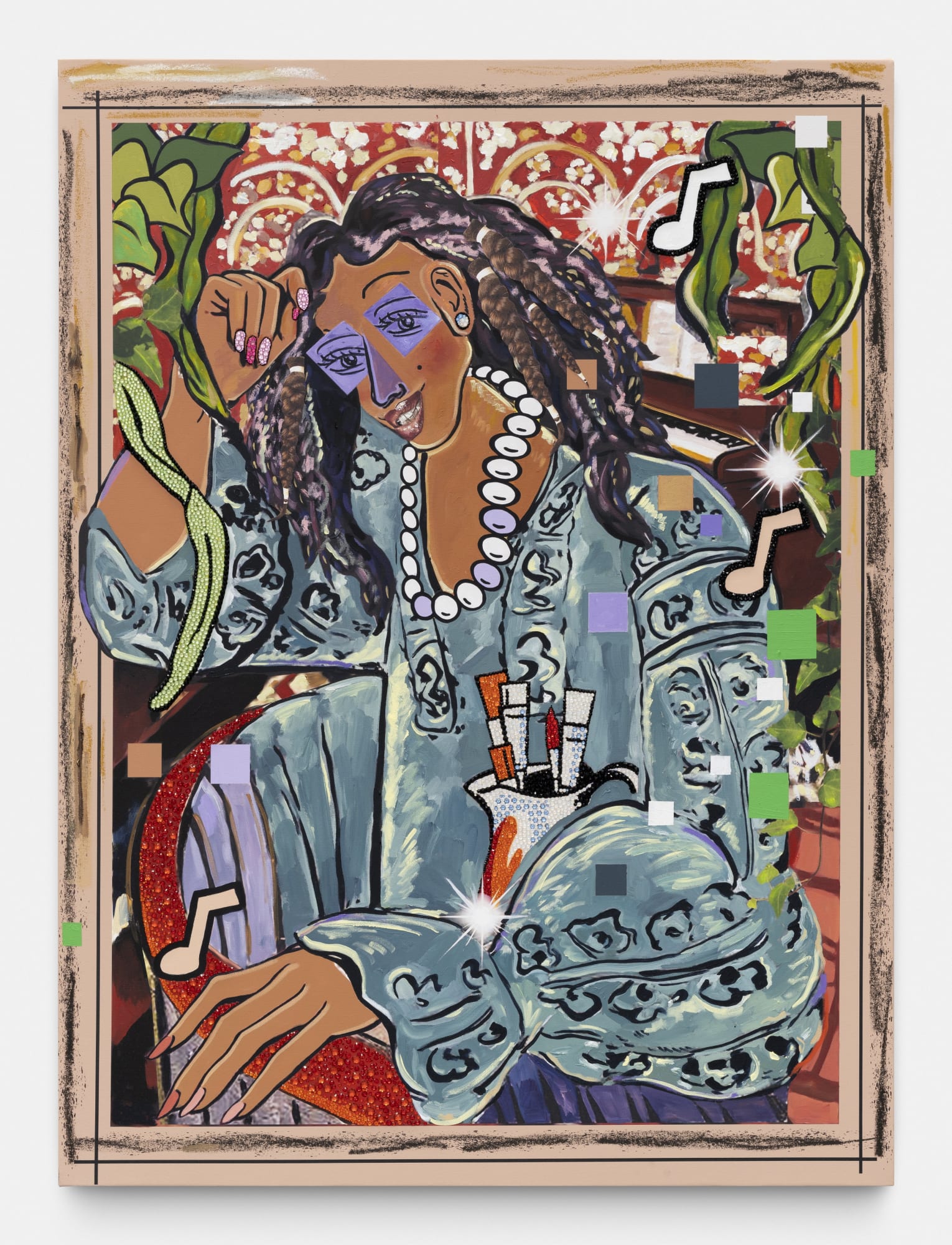 Allison Zuckerman Council, 2021 Oil, Acrylic, Archival CMYK ink, and Rhinestones 158 x 117 cm. 62 x 46 in.