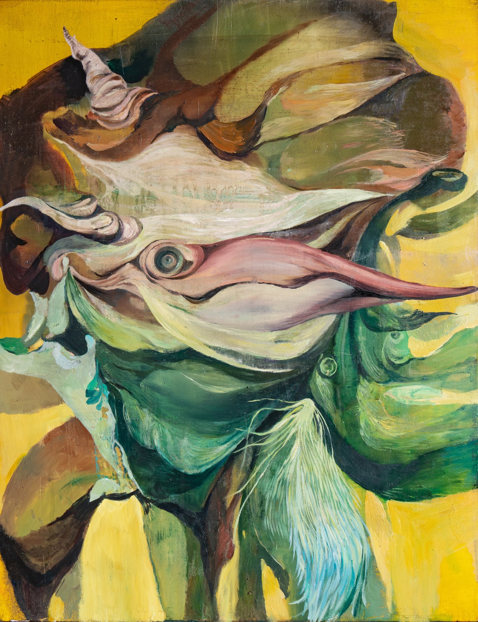 Daria Dmytrenko Golden Avian, 2024 Oil on panel 45 x 35 cm. 17 &frac12; x 14 in.