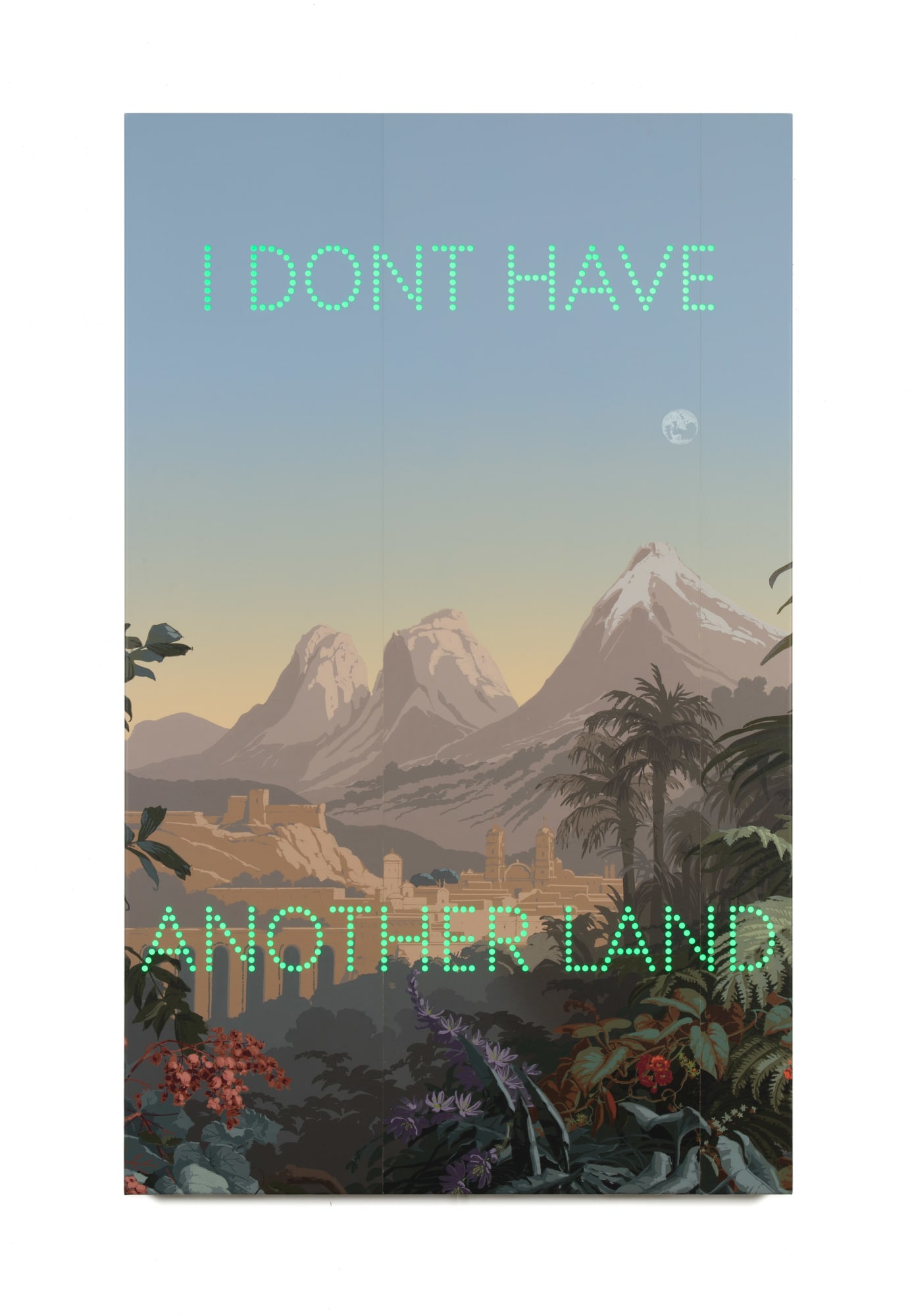 Nathan Coley I Dont Have Another Land 2023 Handprinted Zuber wallpaper, aluminium Lightbox with LED 184 x 113.7 x 8 cm (SNC 23029)
