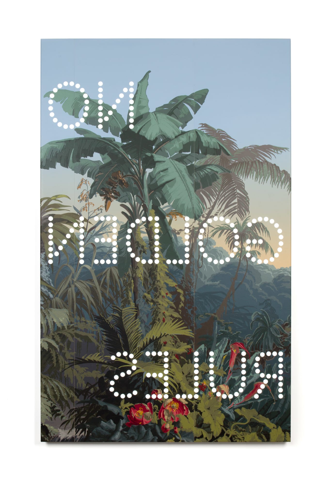 Nathan Coley No Golden Rules 2023 Handprinted Zuber wallpaper, aluminium Lightbox with LED 184 x 113.7 x 8 cm (SNC 23032)