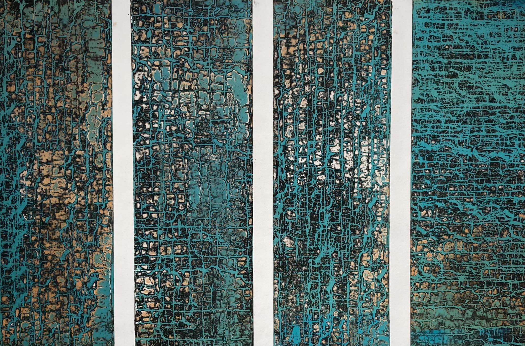 Casey Fisher Copper network, 2021 Screen-print transferred viscosity 21 x 30 in. (24 x 36 in. framed)