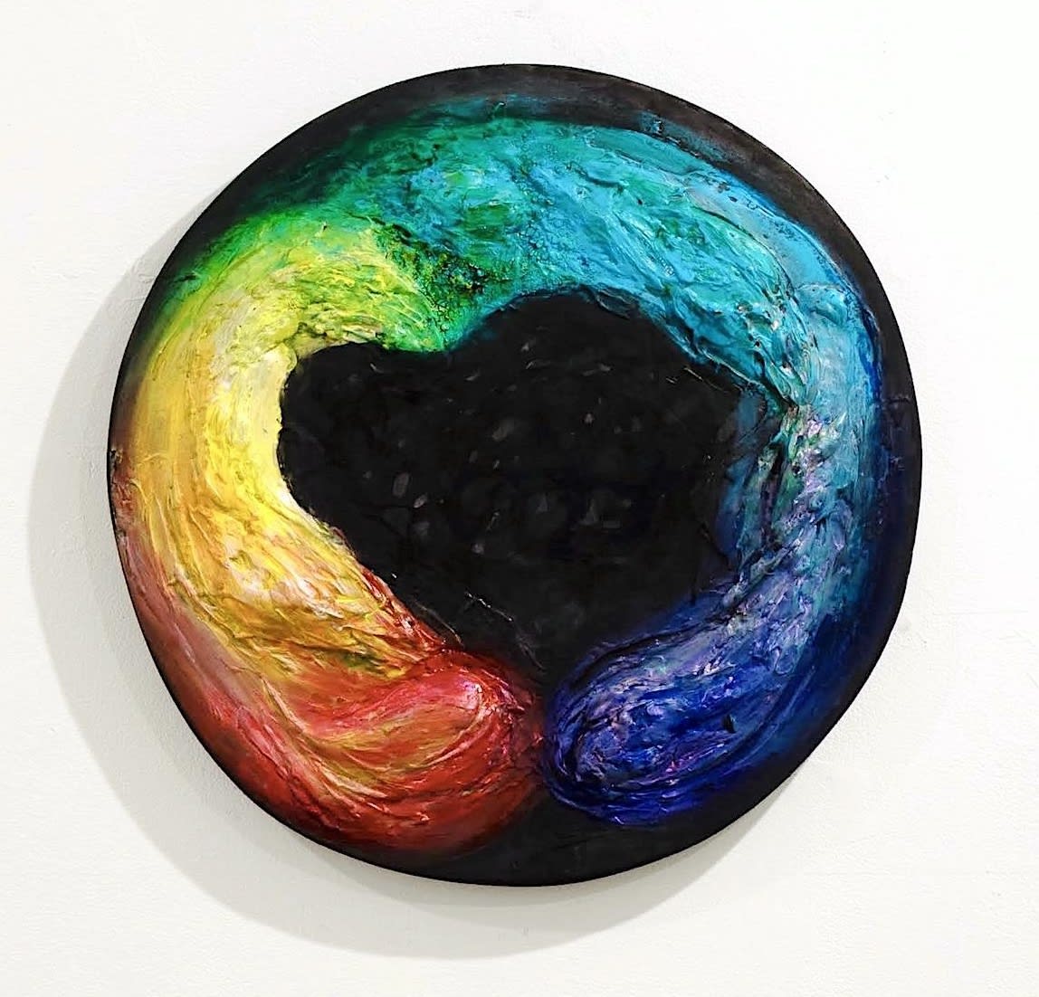 Sunny Chen Don't Look Down, 2022 Acrylic, Chinese ink, joint compound on insulation board 22.5 x 22.5 x 3 in.