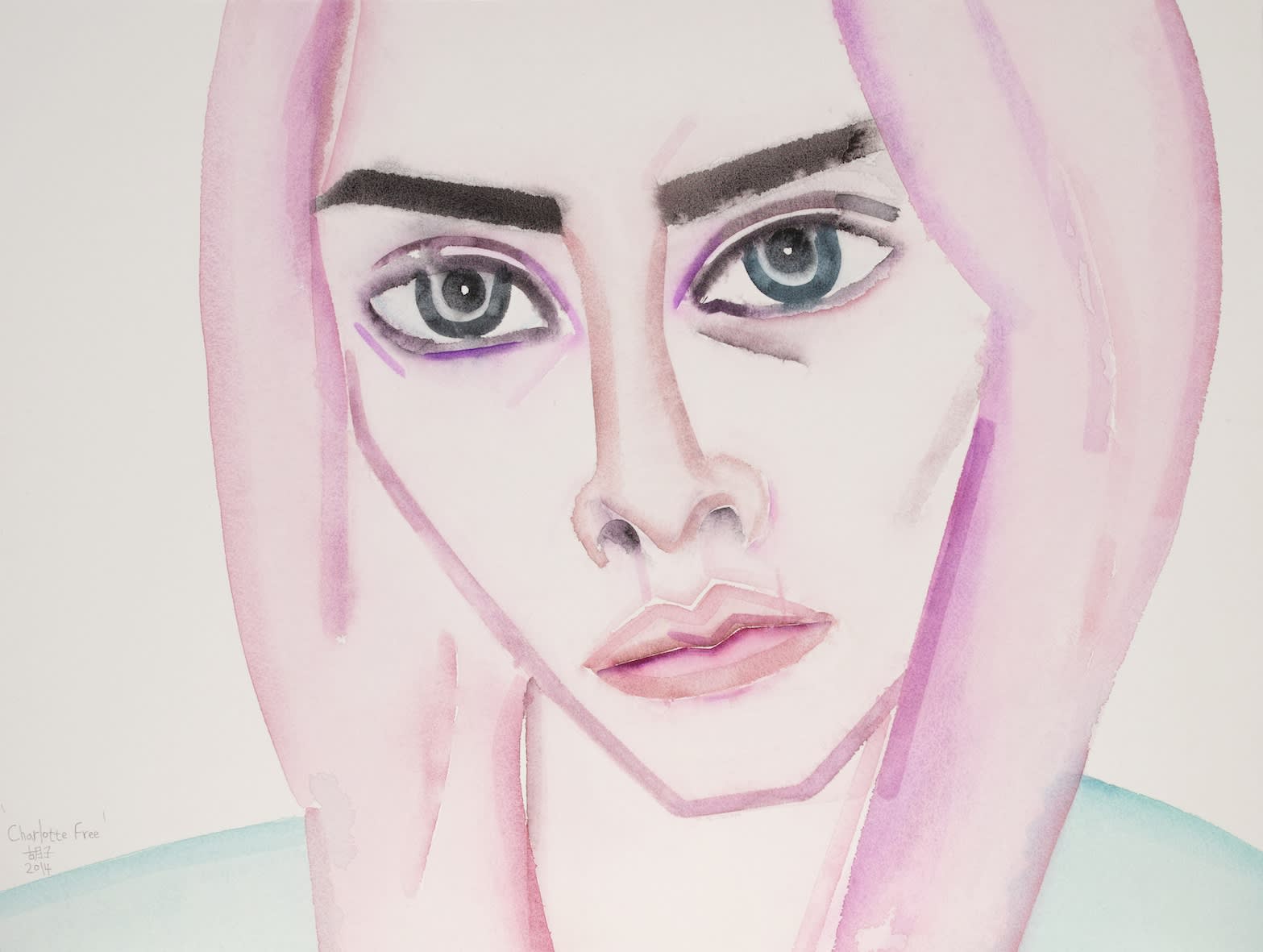 Charlotte Free, HU Zi 胡子, 2014. Gouache on paper 纸上水粉, 43 × 55 cm