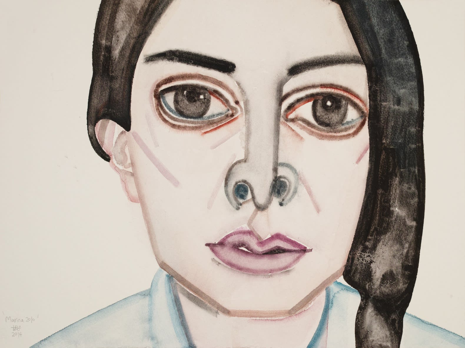 Marina 2010, HU Zi 胡子, 2014, Gouache on paper纸上水粉, 40 × 53 cm