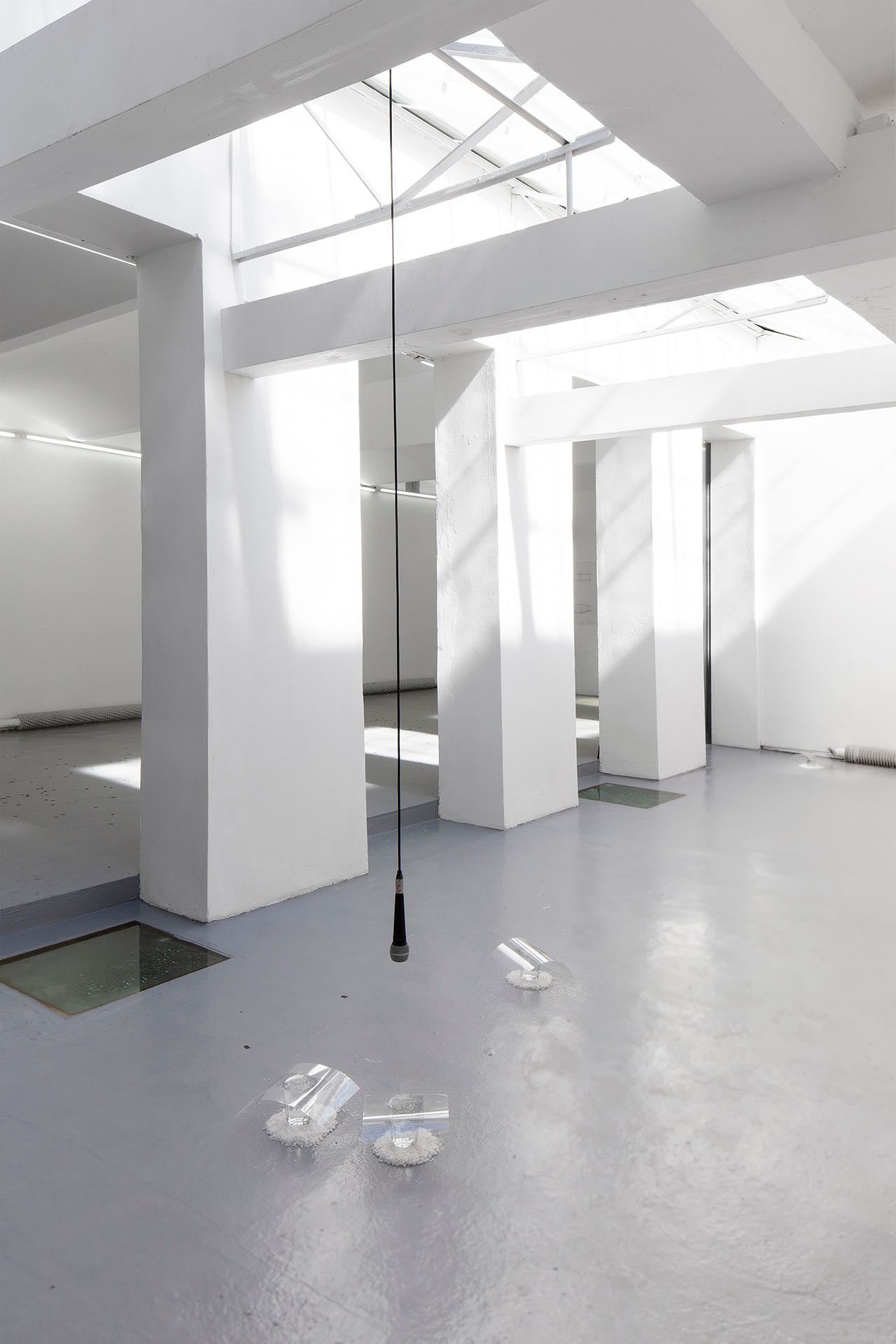 Water and Atopy, 2019, 4 printed acetate sheets, 4 glasses of water, salt, microphone, cable, sound (6 mins 26), group exhibition, Governmental Fires, FUTURA, Prague, 2021