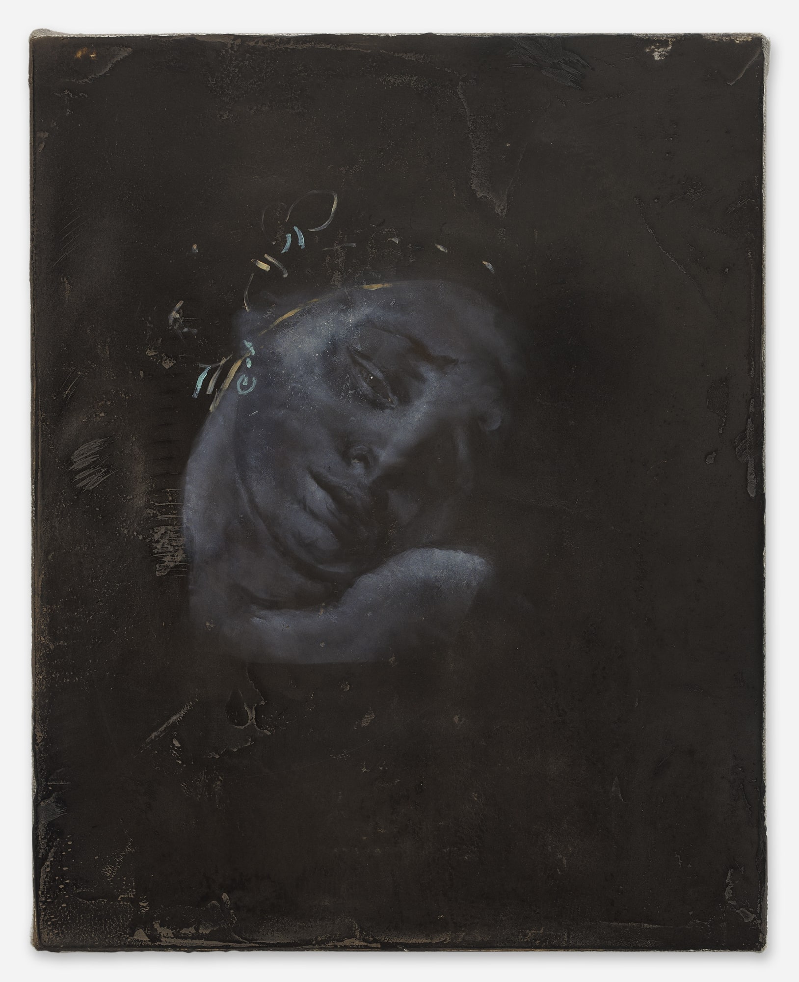 Remorse is Long, Delusion is Short, 2022, oil on asphalt on marble powder on jute, 50 x 40 cm