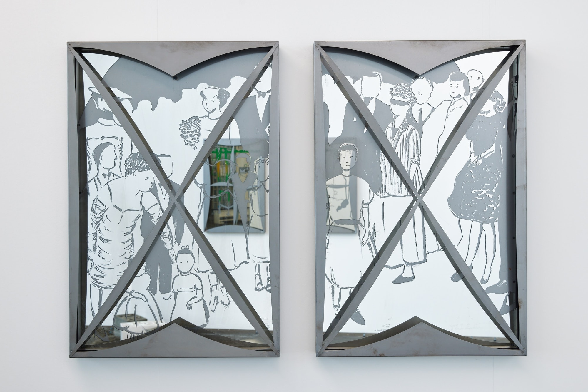 Le Marriage de, 2023, glass, silver nitrate and aluminum, each, 90 x 60 x 6 cm