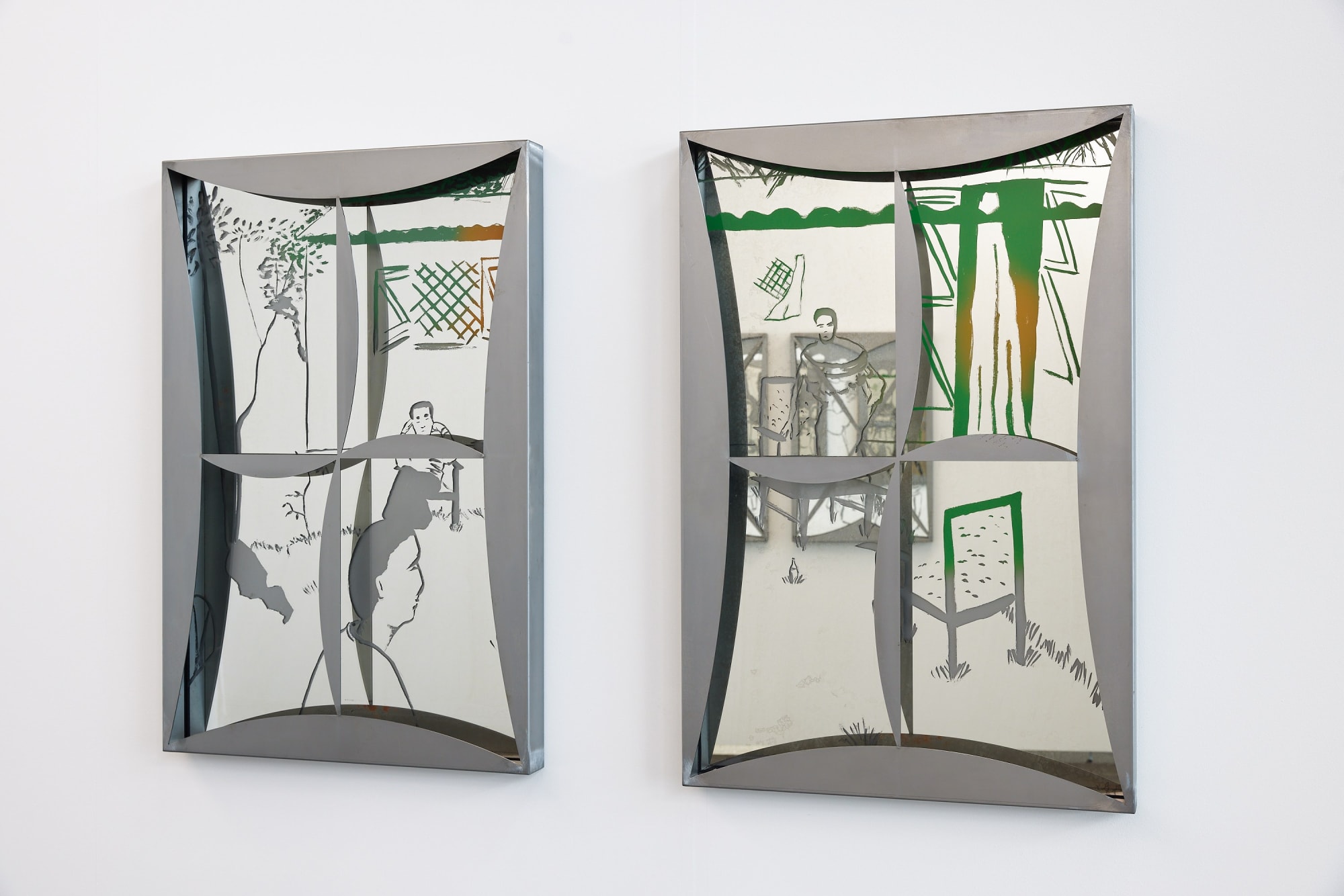 The garden of long ago, 2023, glass, silver nitrate, acrylic lacquer and aluminum, each, 90 x 60 x 6 cm