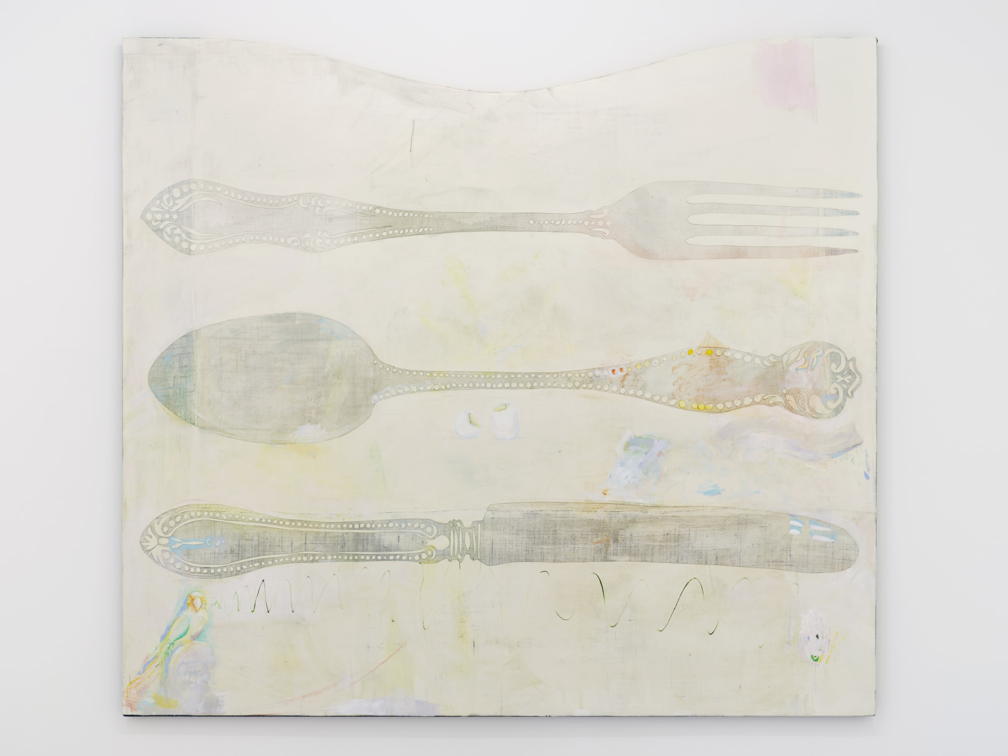 Wer will schon dreckiges Silber erben (Who wants to inherit dirty silver), 2020, oil on marble powder on jute, 180 x 200 cm